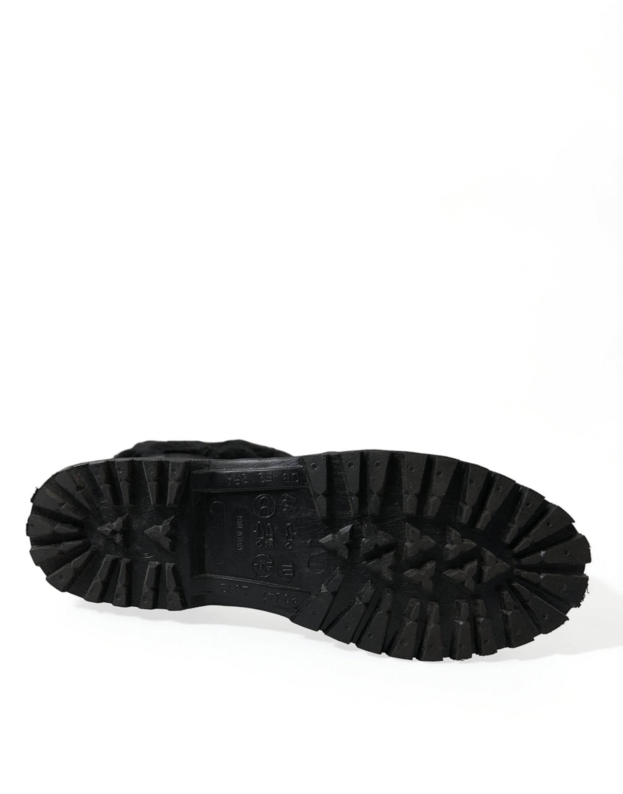 Dolce & Gabbana Sleek Black Shearling Mid Calf Boots - Hilstor