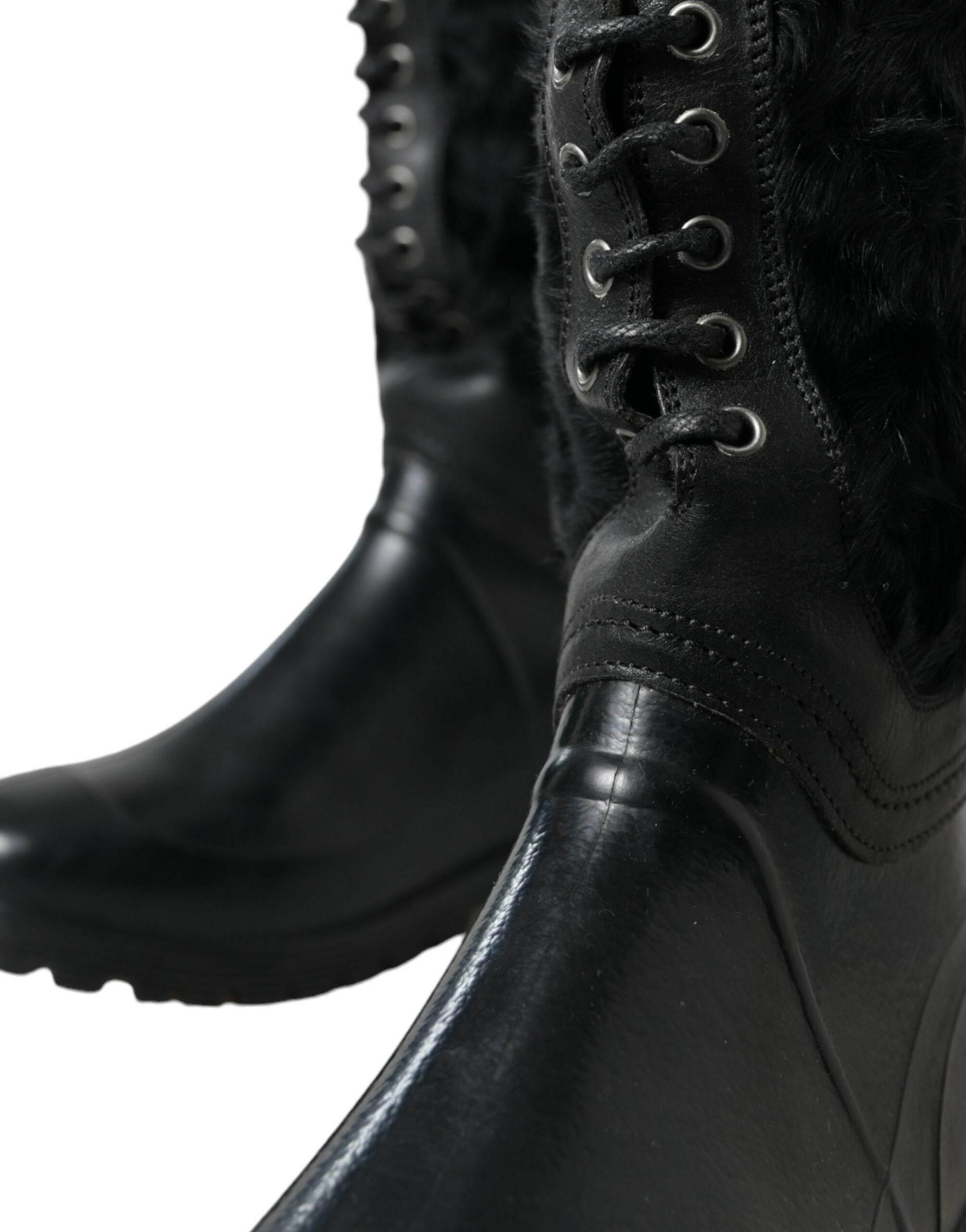 Dolce & Gabbana Sleek Black Shearling Mid Calf Boots - Hilstor