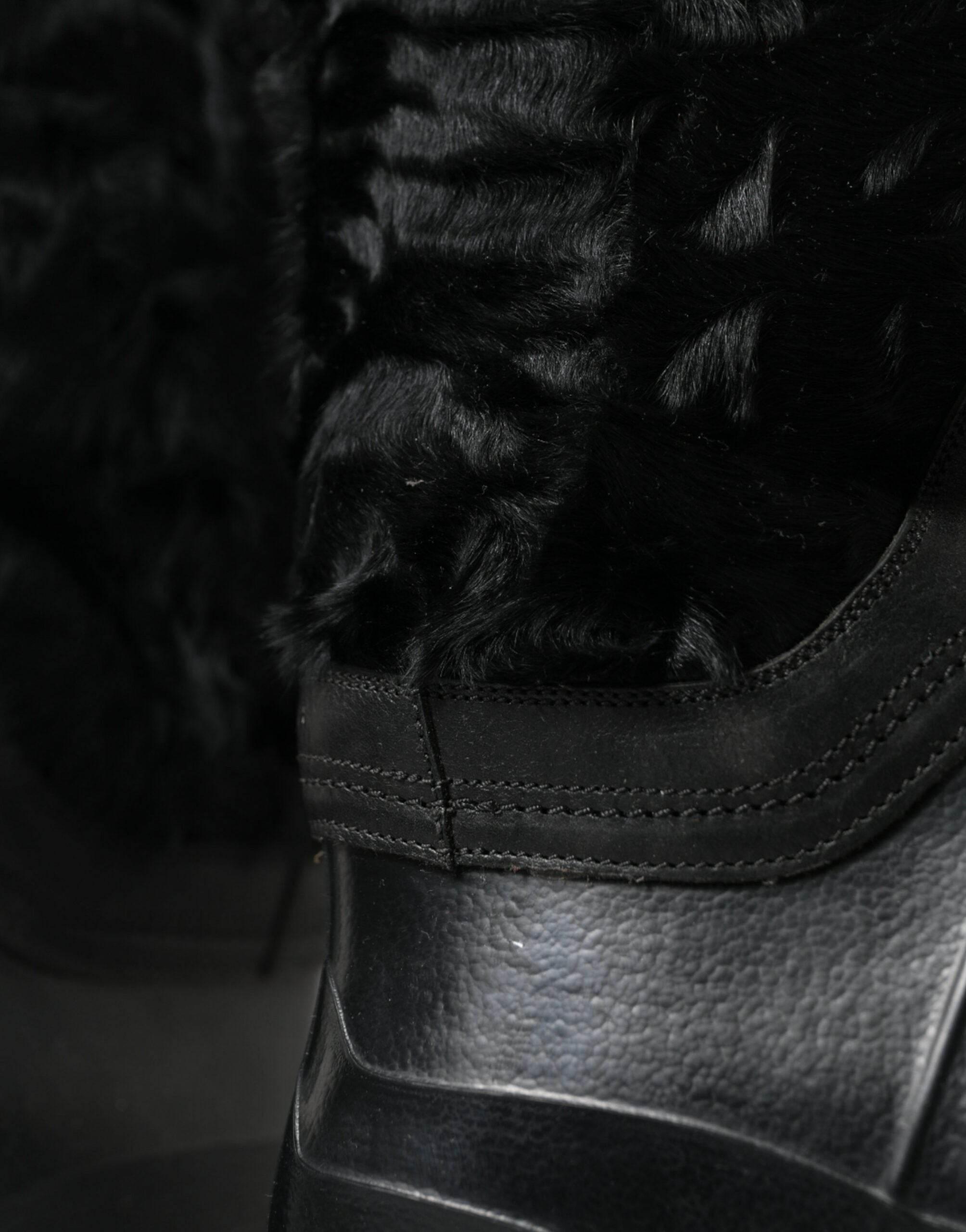 Dolce & Gabbana Sleek Black Shearling Mid Calf Boots - Hilstor