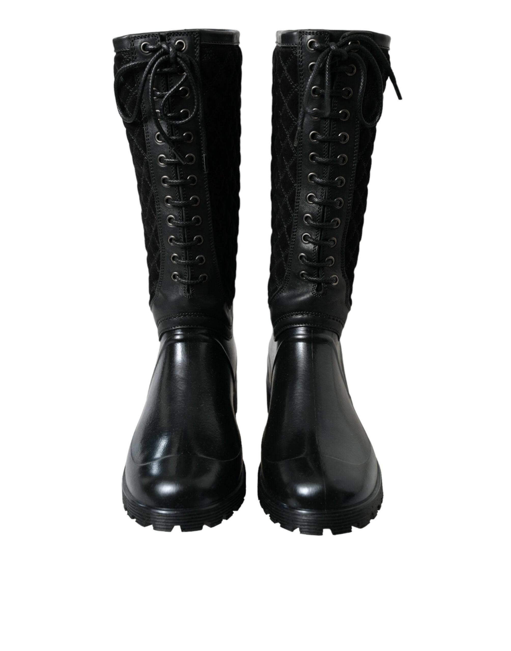 Dolce & Gabbana Elegant Quilted Lace-Up Rain Boots - Hilstor
