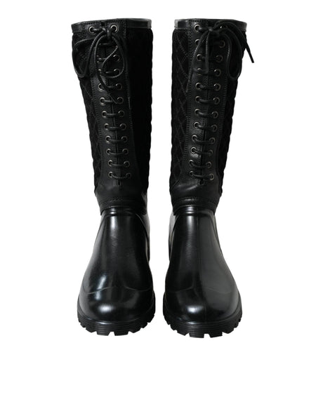 Dolce & Gabbana Elegant Quilted Lace-Up Rain Boots - Hilstor