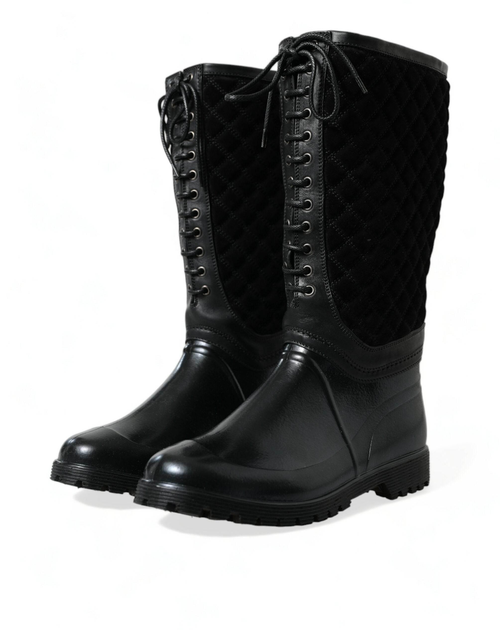 Dolce & Gabbana Elegant Quilted Lace-Up Rain Boots - Hilstor