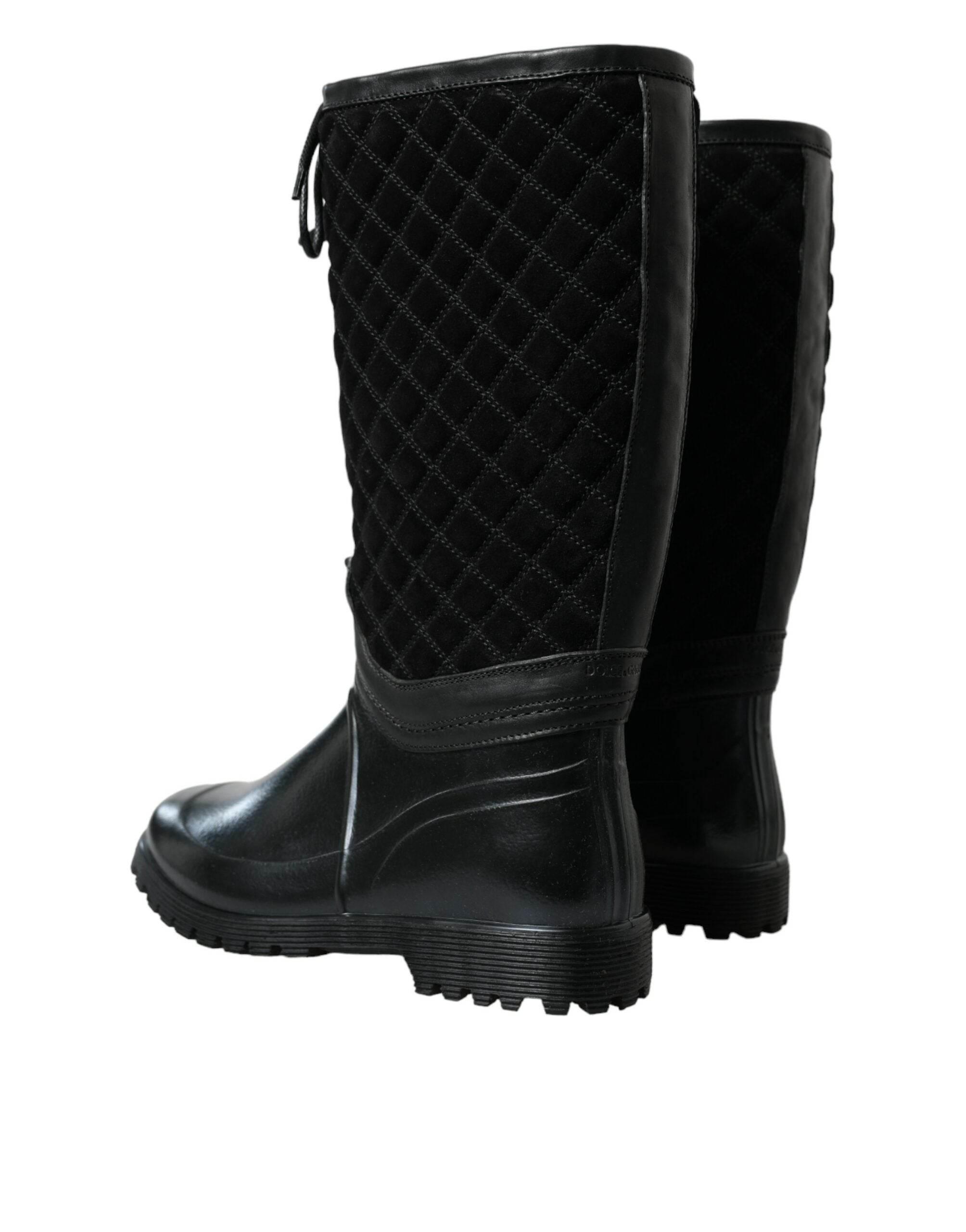 Dolce & Gabbana Elegant Quilted Lace-Up Rain Boots - Hilstor