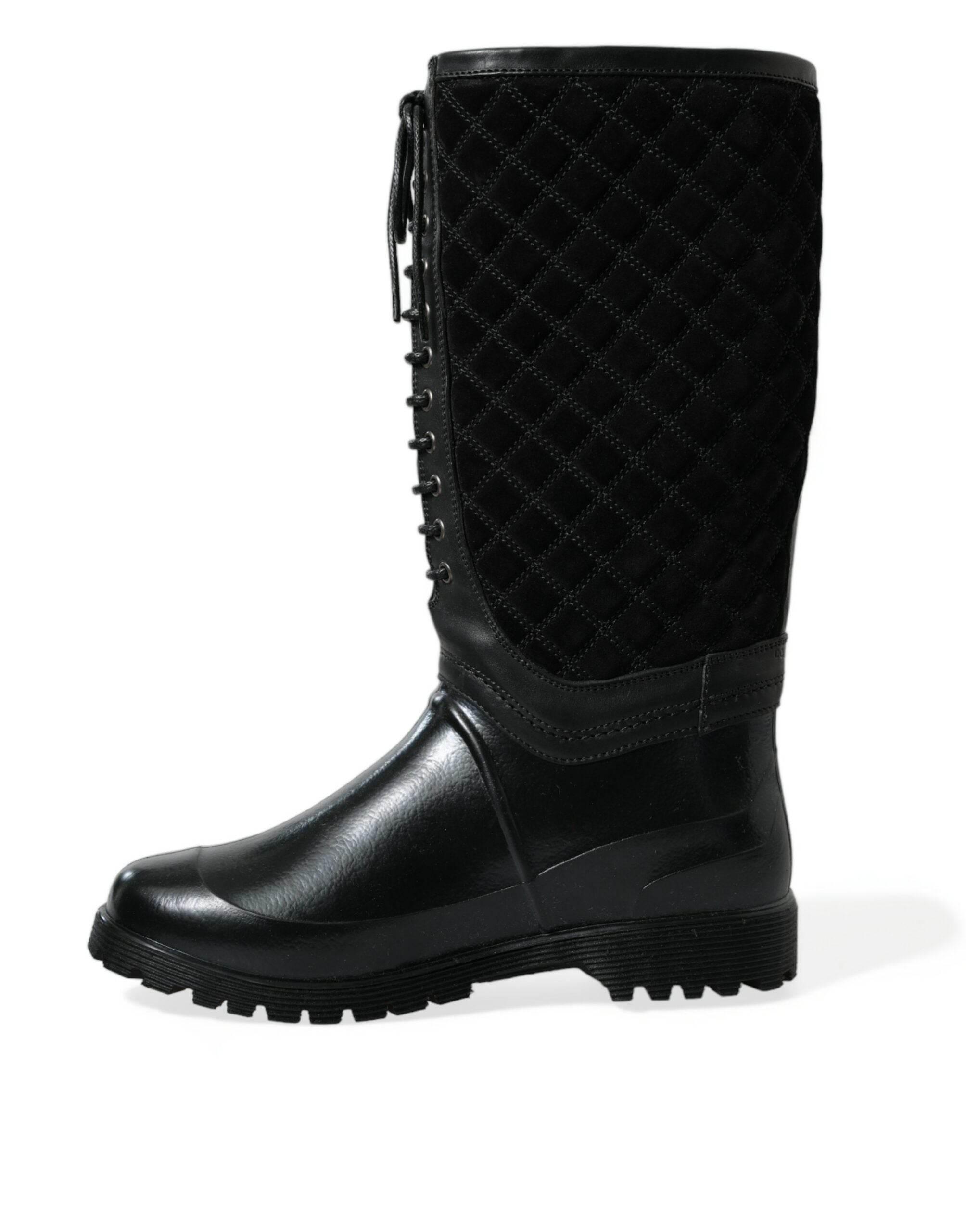 Dolce & Gabbana Elegant Quilted Lace-Up Rain Boots - Hilstor