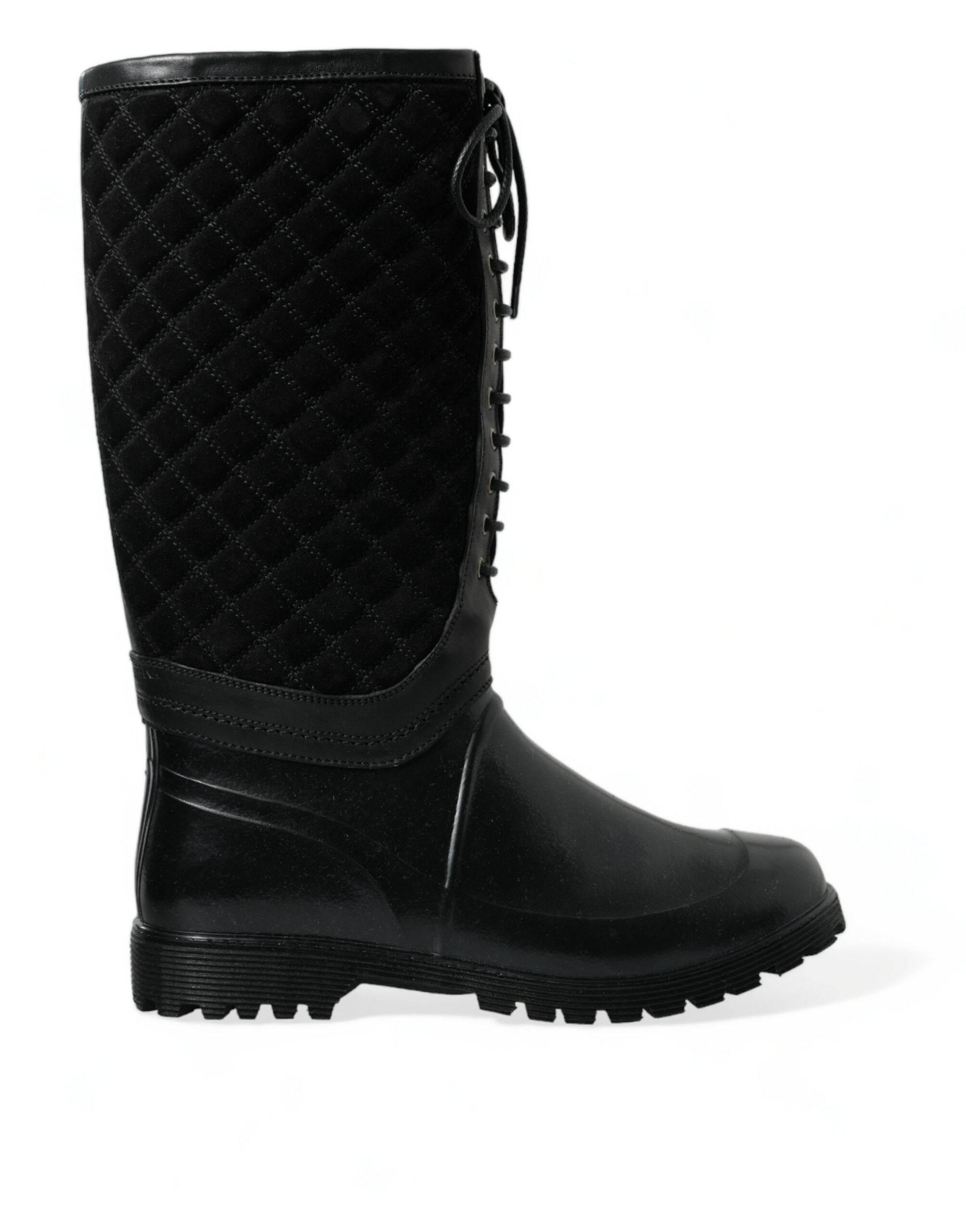 Dolce & Gabbana Elegant Quilted Lace-Up Rain Boots - Hilstor