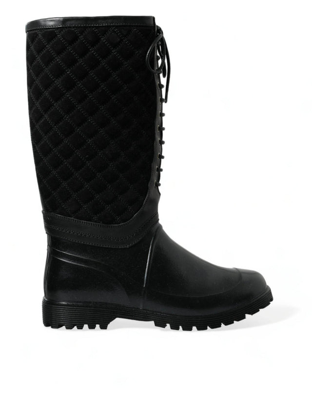 Dolce & Gabbana Elegant Quilted Lace-Up Rain Boots - Hilstor