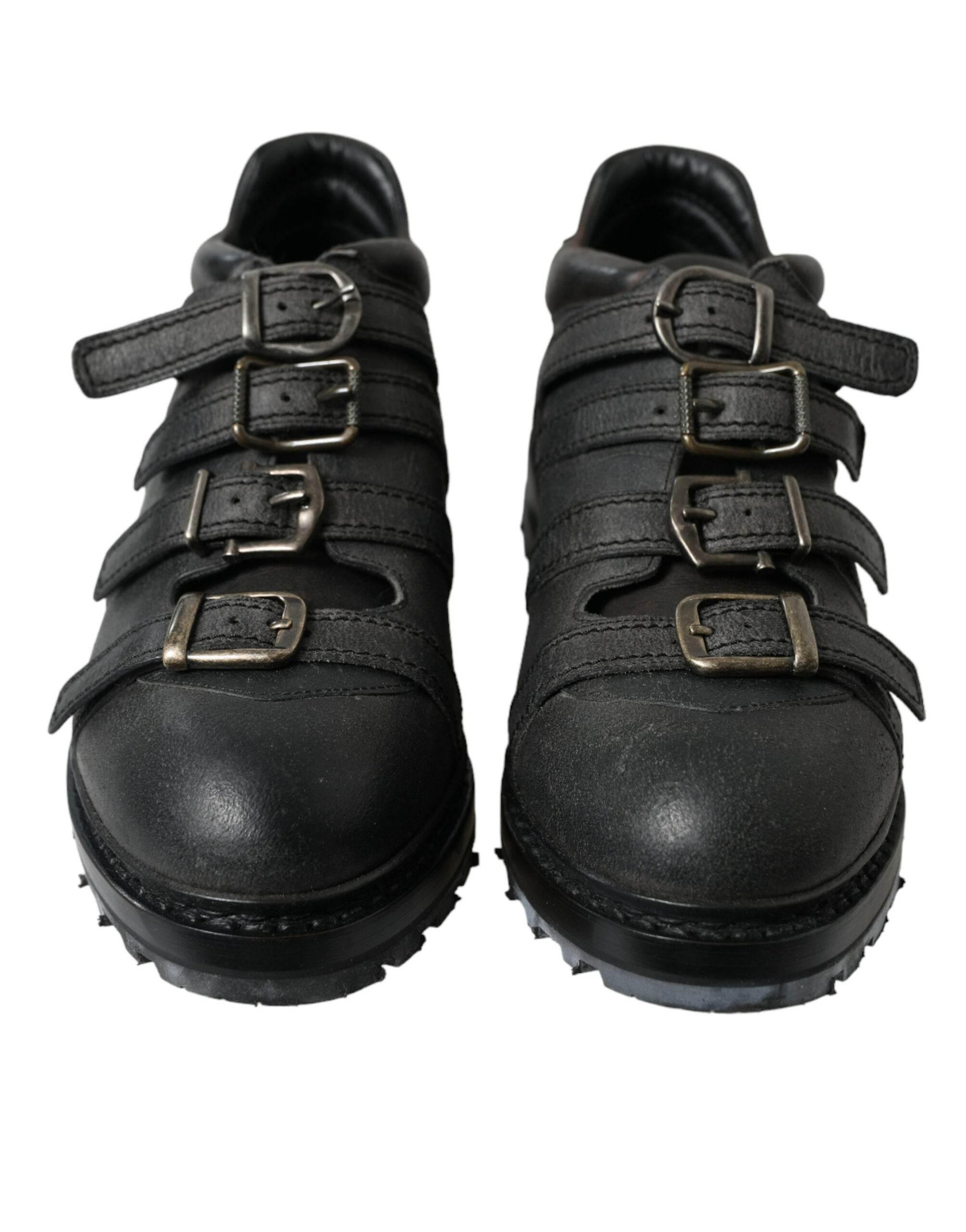 Dolce & Gabbana Black Leather Ankle Strap Boots - Hilstor