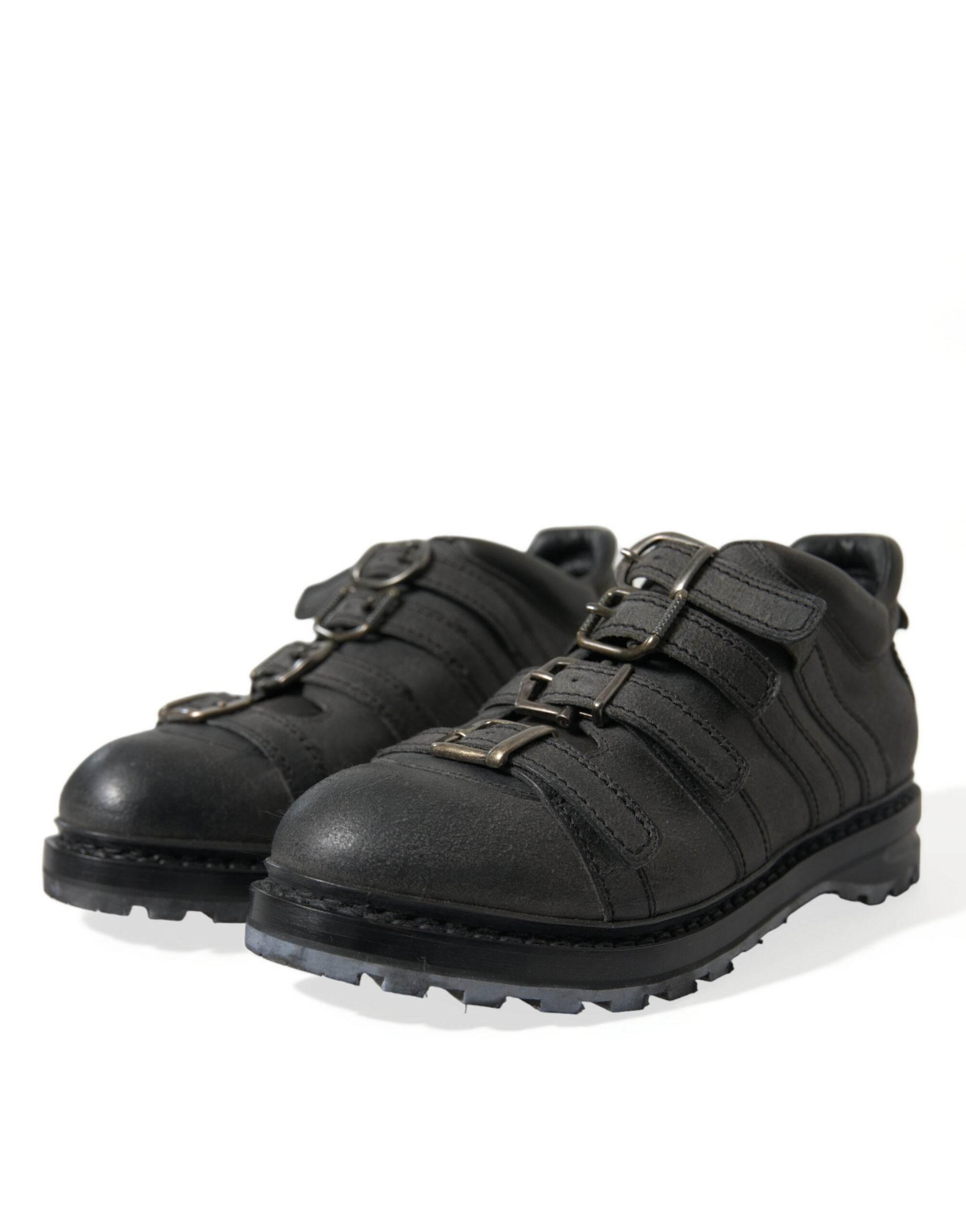 Dolce & Gabbana Black Leather Ankle Strap Boots - Hilstor