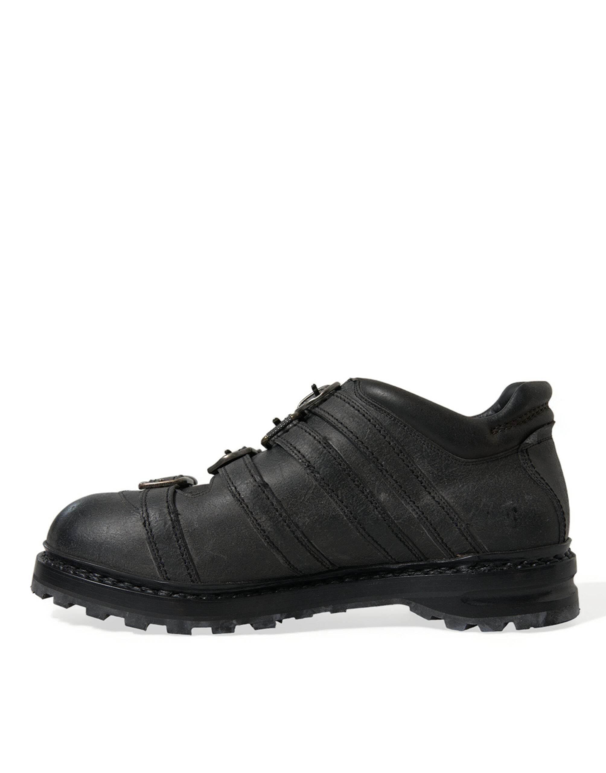 Dolce & Gabbana Black Leather Ankle Strap Boots - Hilstor