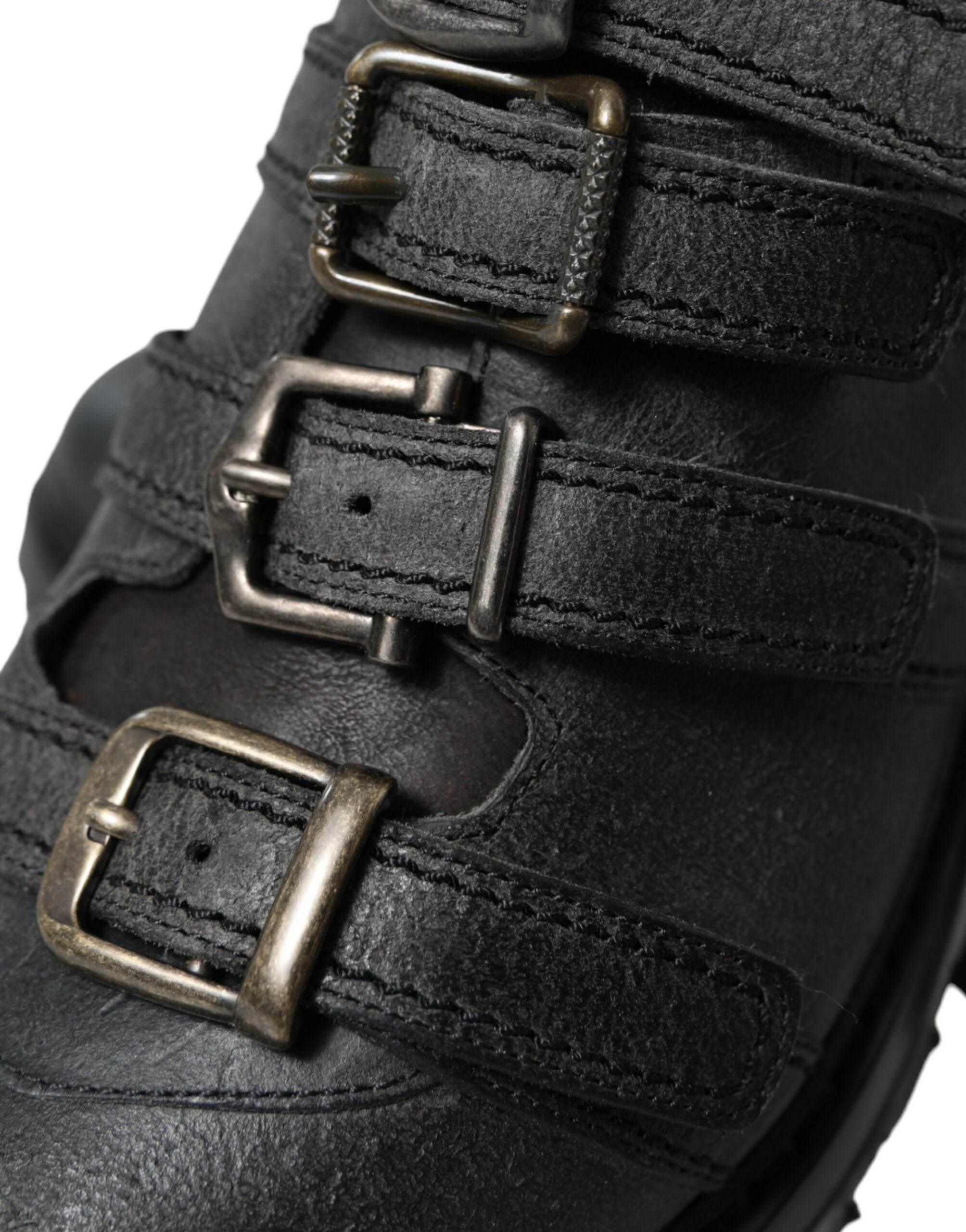 Dolce & Gabbana Black Leather Ankle Strap Boots - Hilstor