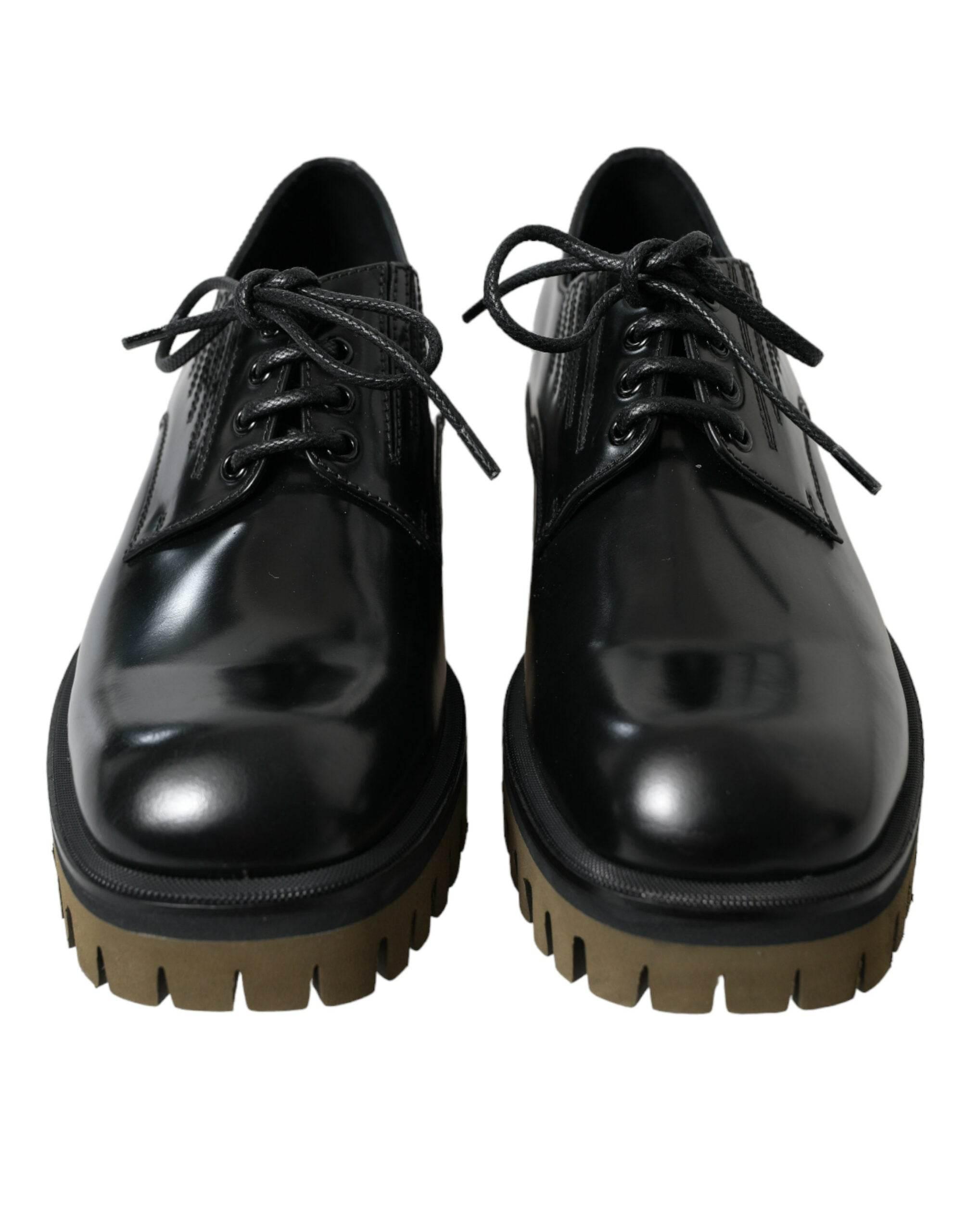 Dolce & Gabbana Elegant Black Leather Derby Dress Shoes - Hilstor