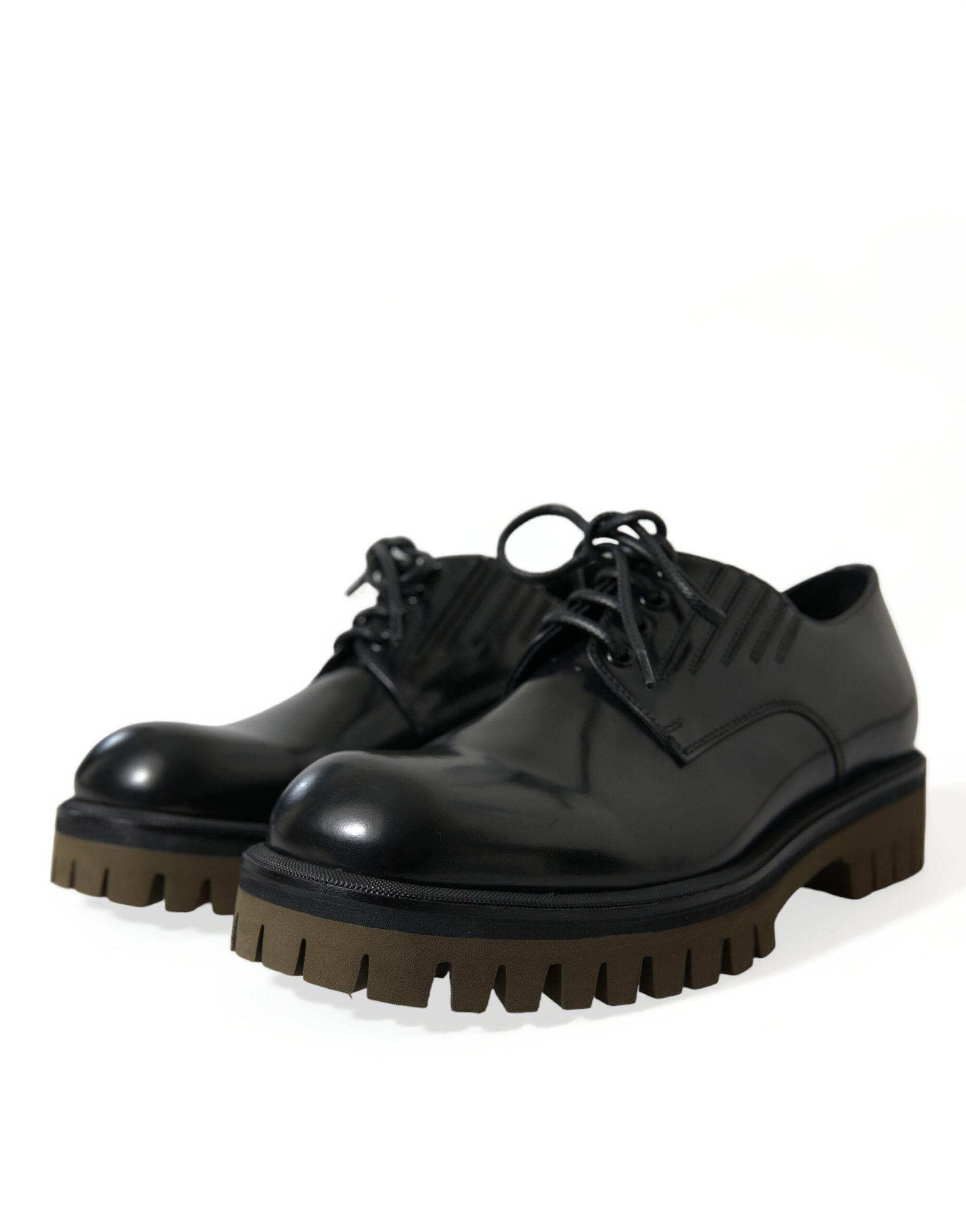 Dolce & Gabbana Elegant Black Leather Derby Dress Shoes - Hilstor