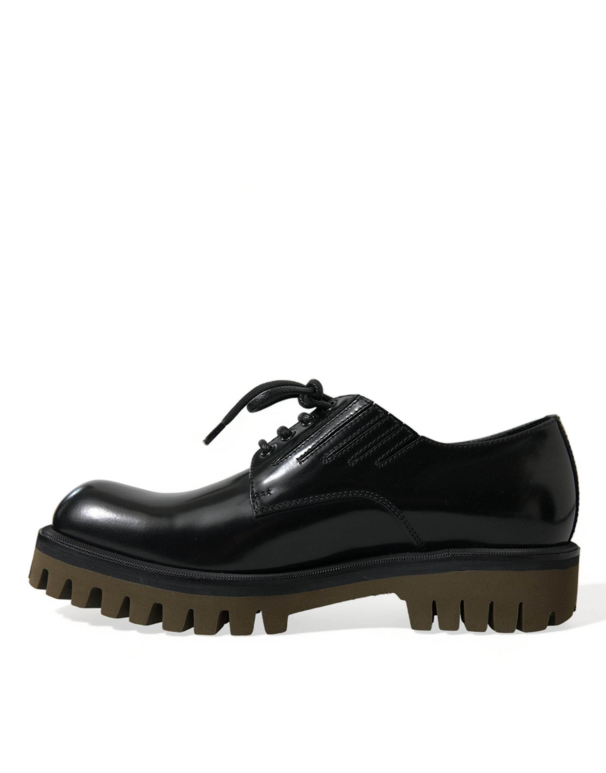 Dolce & Gabbana Elegant Black Leather Derby Dress Shoes - Hilstor