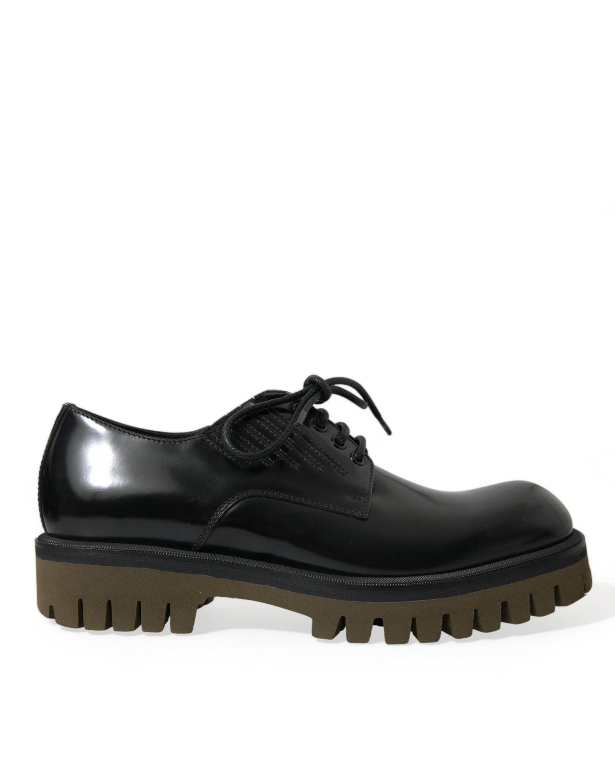Dolce & Gabbana Elegant Black Leather Derby Dress Shoes - Hilstor