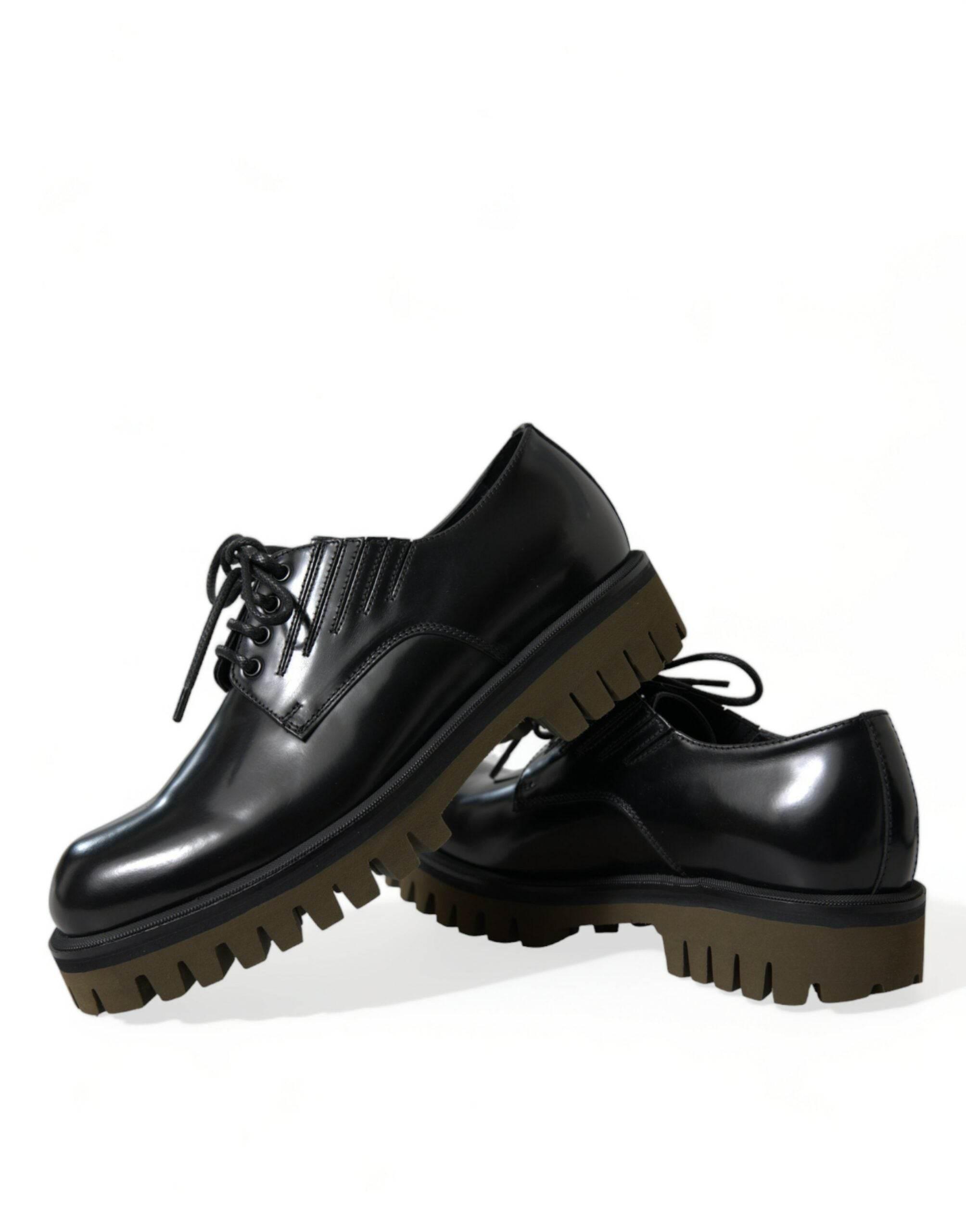 Dolce & Gabbana Elegant Black Leather Derby Dress Shoes - Hilstor