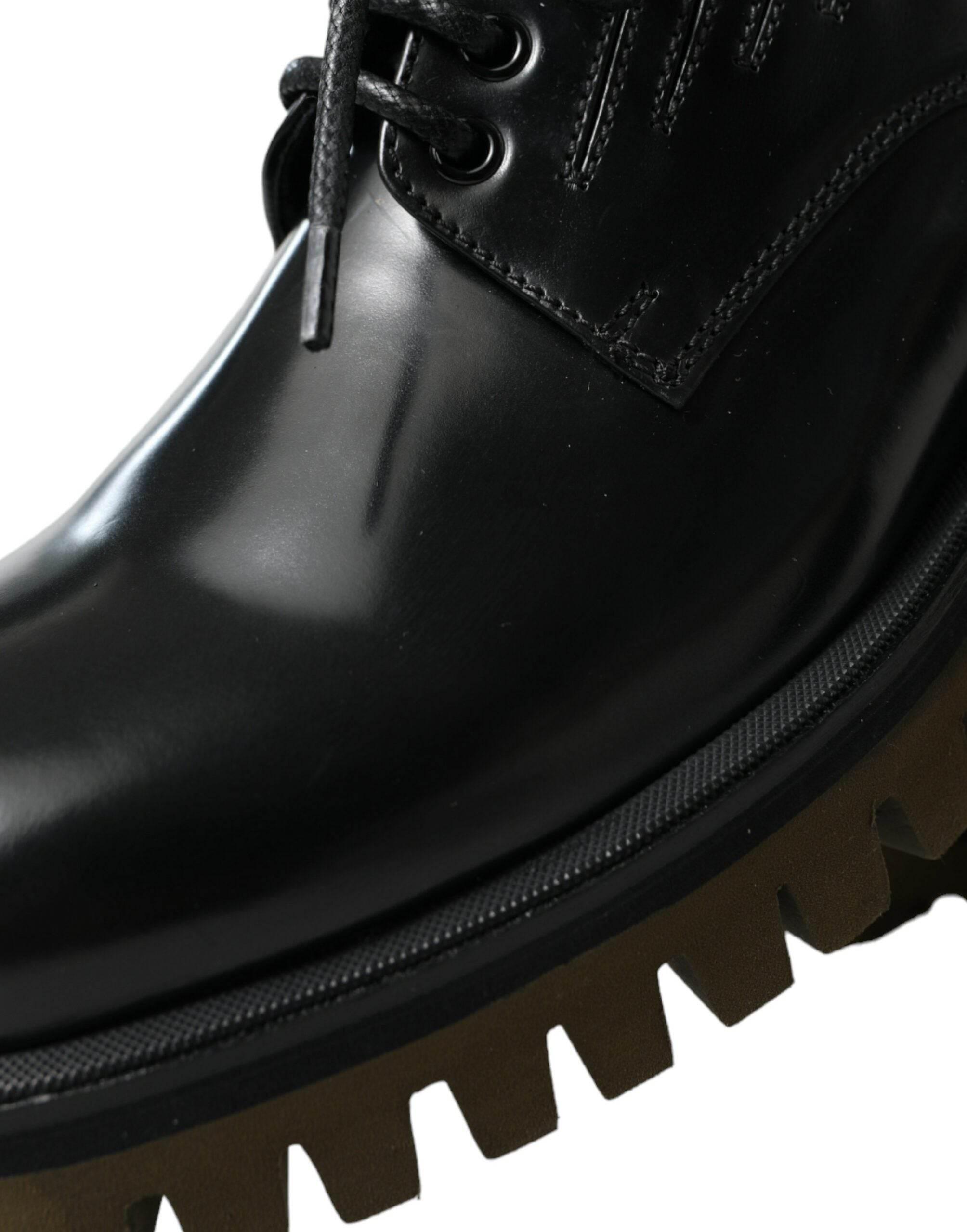 Dolce & Gabbana Elegant Black Leather Derby Dress Shoes - Hilstor