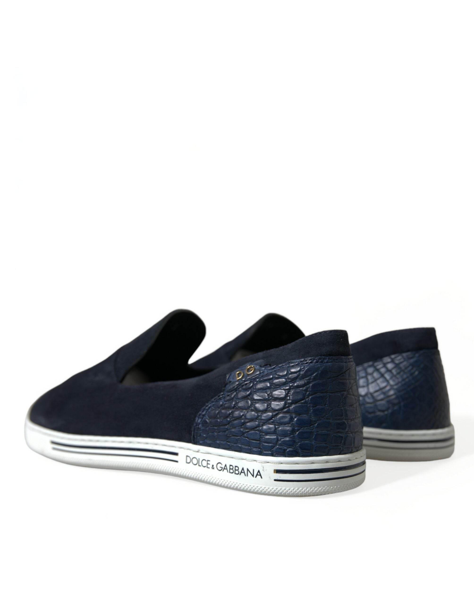 Dolce & Gabbana Elegant Blue Suede Leather Loafers - Hilstor