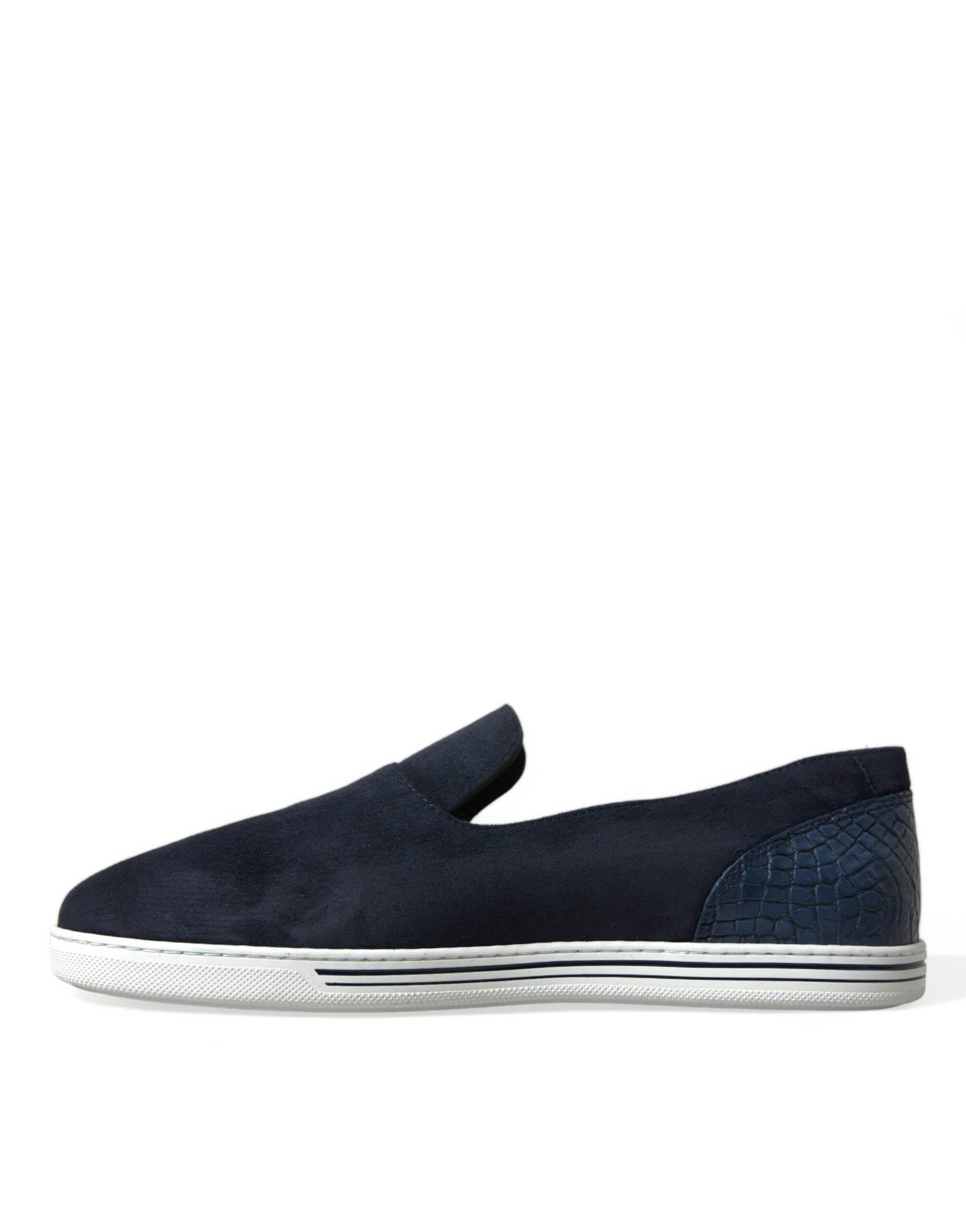 Dolce & Gabbana Elegant Blue Suede Leather Loafers - Hilstor