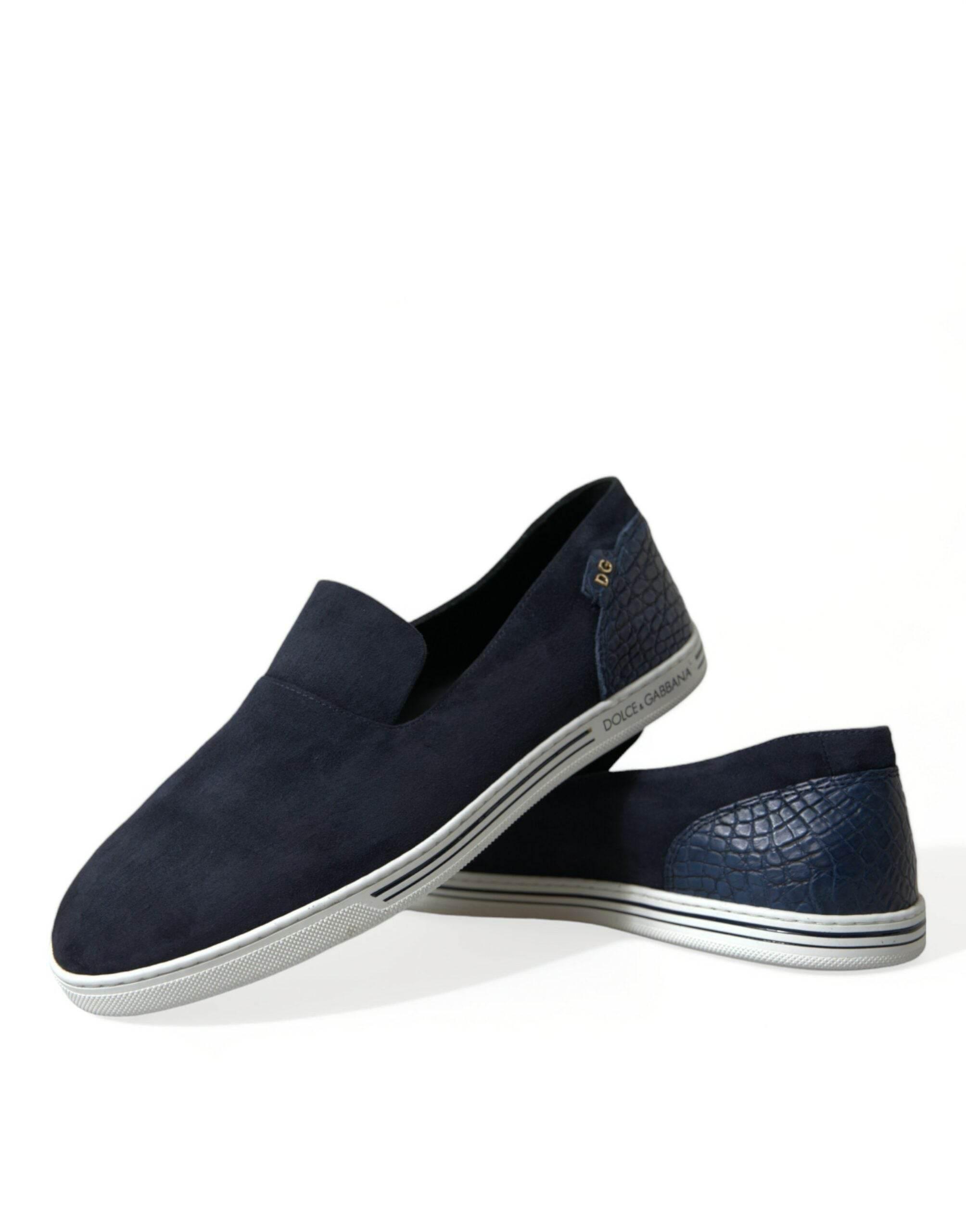 Dolce & Gabbana Elegant Blue Suede Leather Loafers - Hilstor