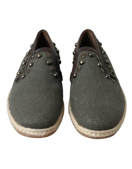 Dolce & Gabbana Studded Canvas Loafer Slipper Shoes - Hilstor