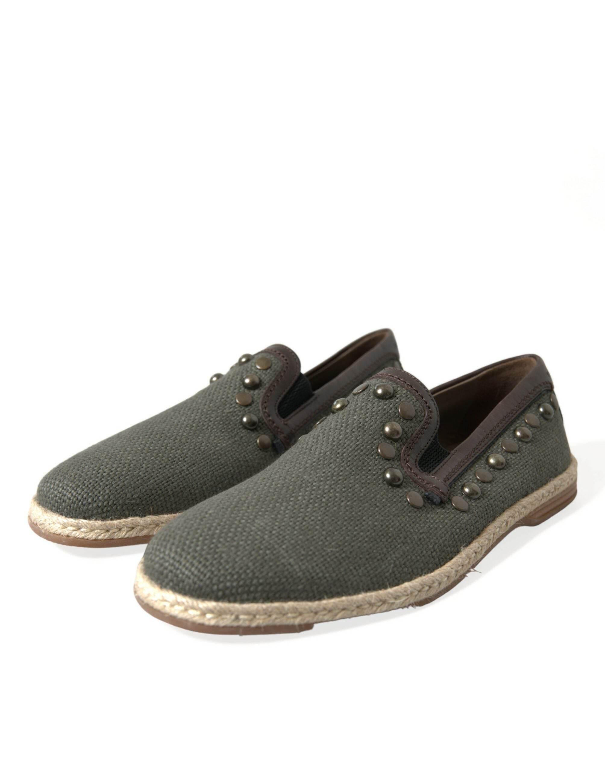 Dolce & Gabbana Studded Canvas Loafer Slipper Shoes - Hilstor
