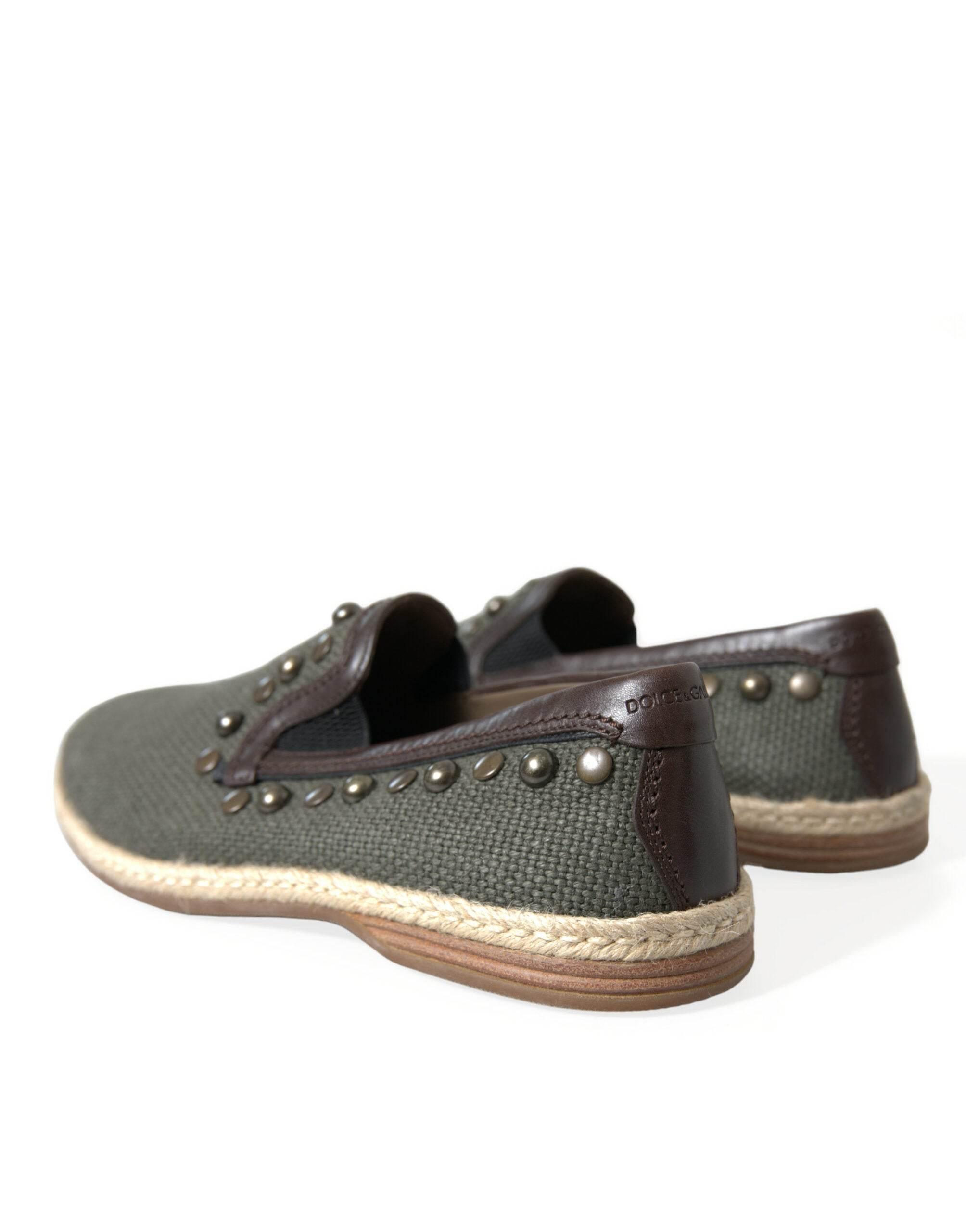 Dolce & Gabbana Studded Canvas Loafer Slipper Shoes - Hilstor