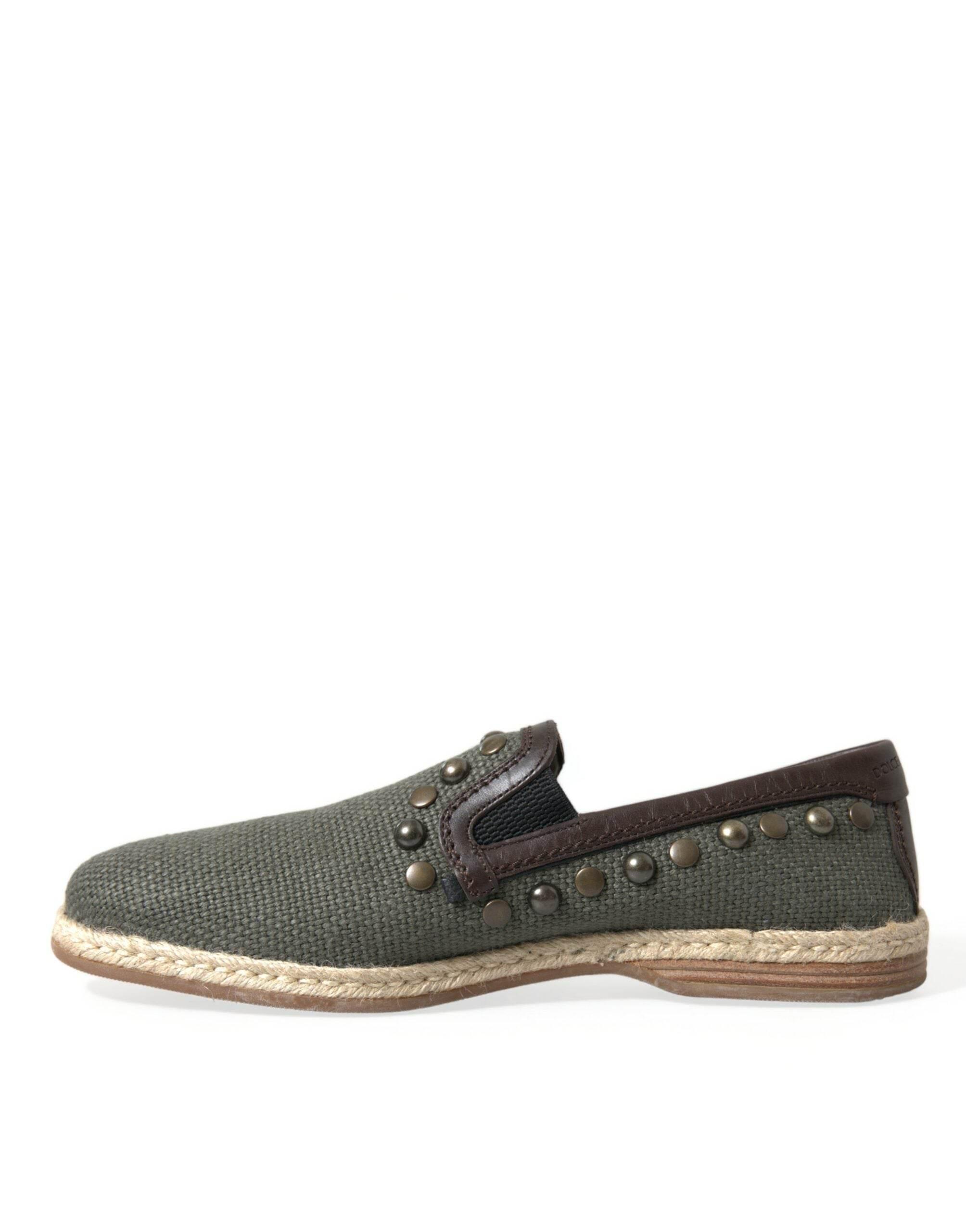 Dolce & Gabbana Studded Canvas Loafer Slipper Shoes - Hilstor