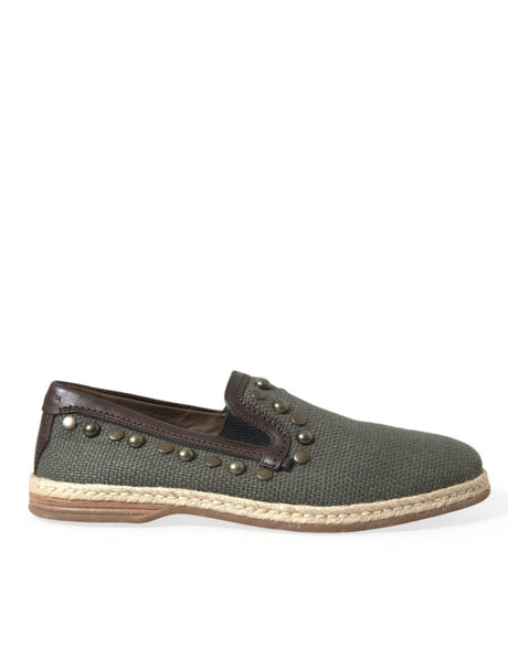 Dolce & Gabbana Studded Canvas Loafer Slipper Shoes - Hilstor