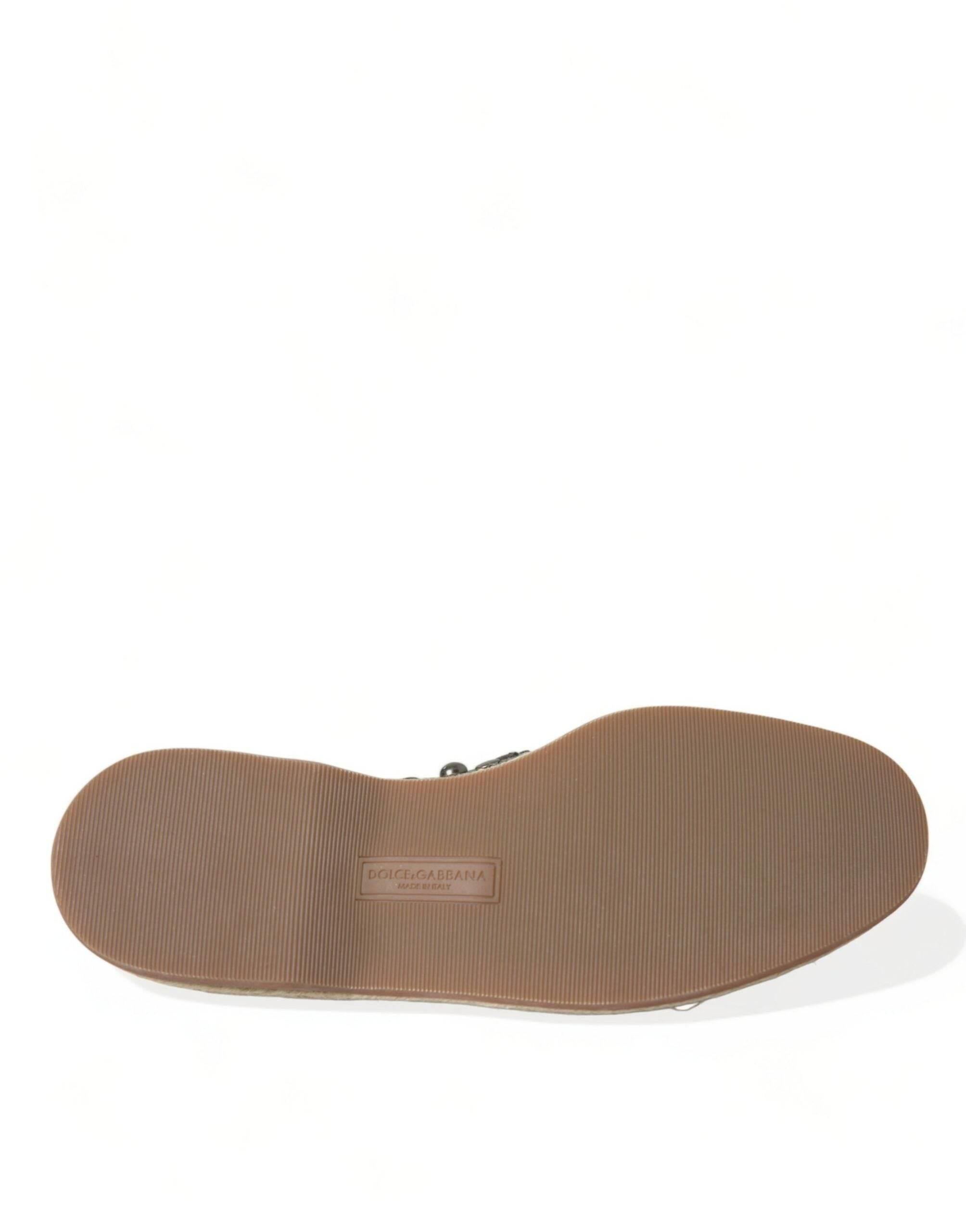 Dolce & Gabbana Studded Canvas Loafer Slipper Shoes - Hilstor