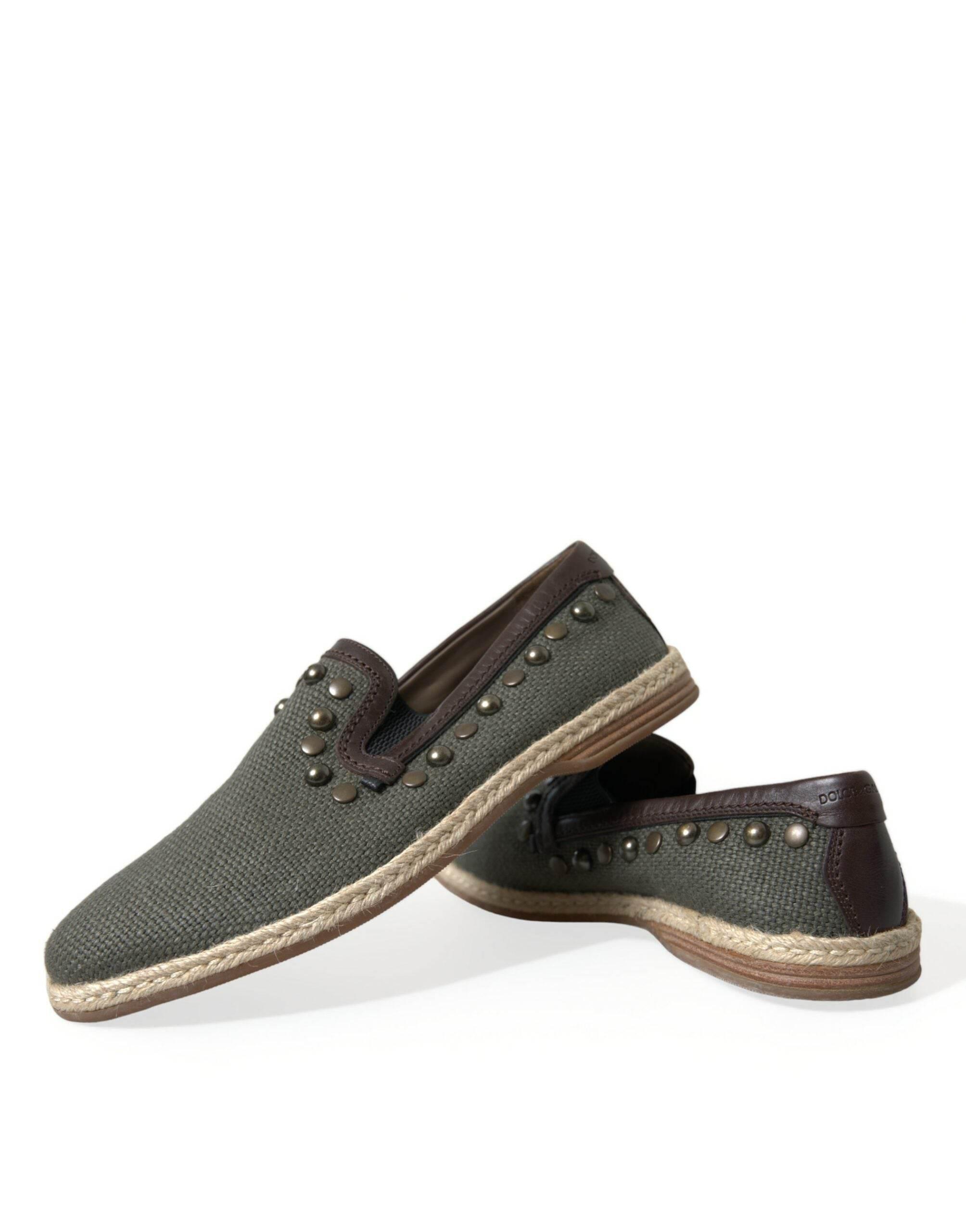 Dolce & Gabbana Studded Canvas Loafer Slipper Shoes - Hilstor