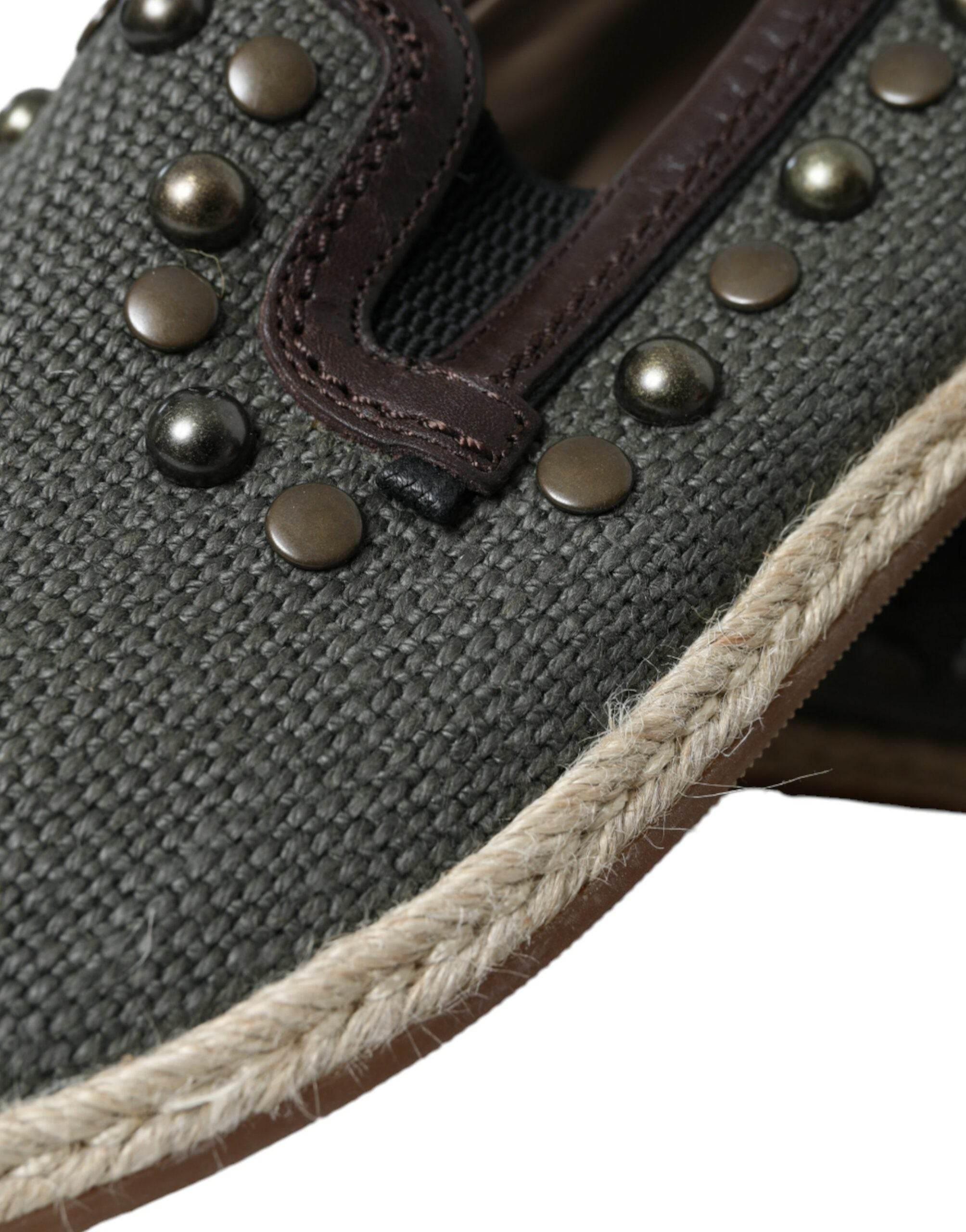 Dolce & Gabbana Studded Canvas Loafer Slipper Shoes - Hilstor