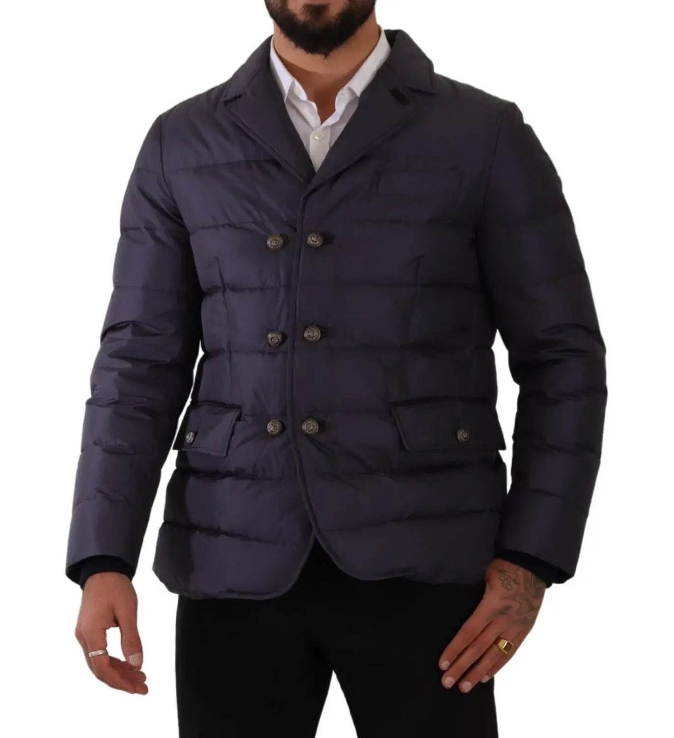 Dolce & Gabbana Blue Silk Goat Coat Blouson Winter Jacket - Hilstor