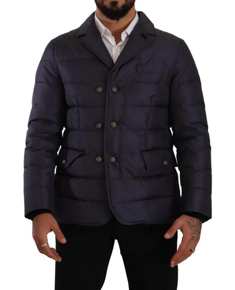 Dolce & Gabbana Blue Silk Goat Coat Blouson Winter Jacket - Hilstor