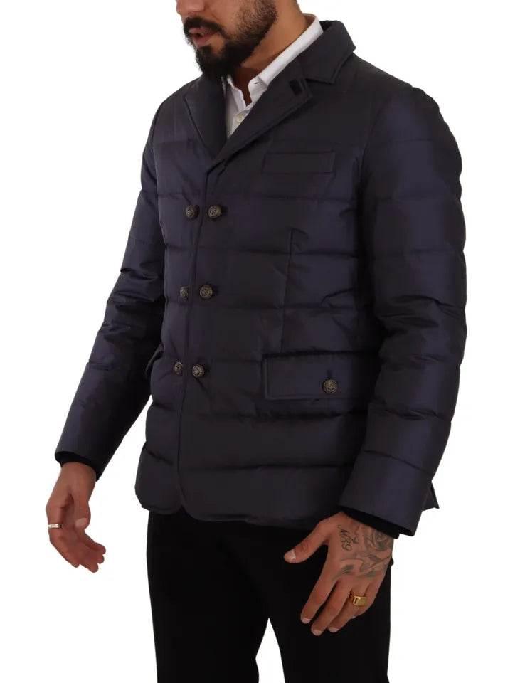 Dolce & Gabbana Blue Silk Goat Coat Blouson Winter Jacket - Hilstor