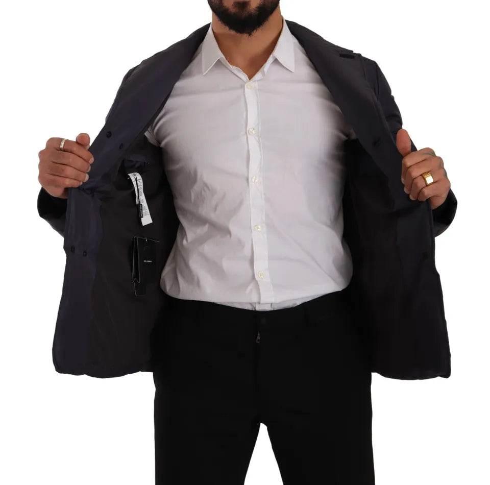 Dolce & Gabbana Blue Silk Goat Coat Blouson Winter Jacket - Hilstor