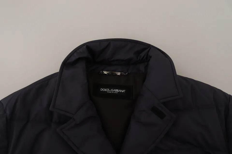 Dolce & Gabbana Blue Silk Goat Coat Blouson Winter Jacket - Hilstor