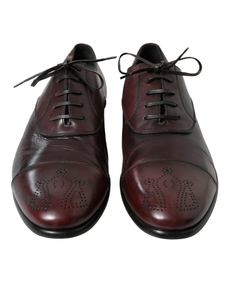 Dolce & Gabbana Elegant Burgundy Leather Derby Shoes - Hilstor