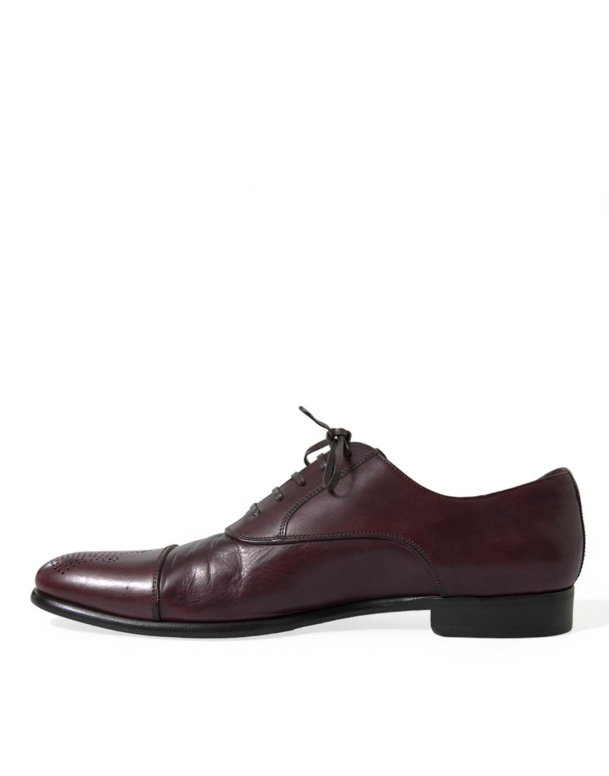 Dolce & Gabbana Elegant Burgundy Leather Derby Shoes - Hilstor
