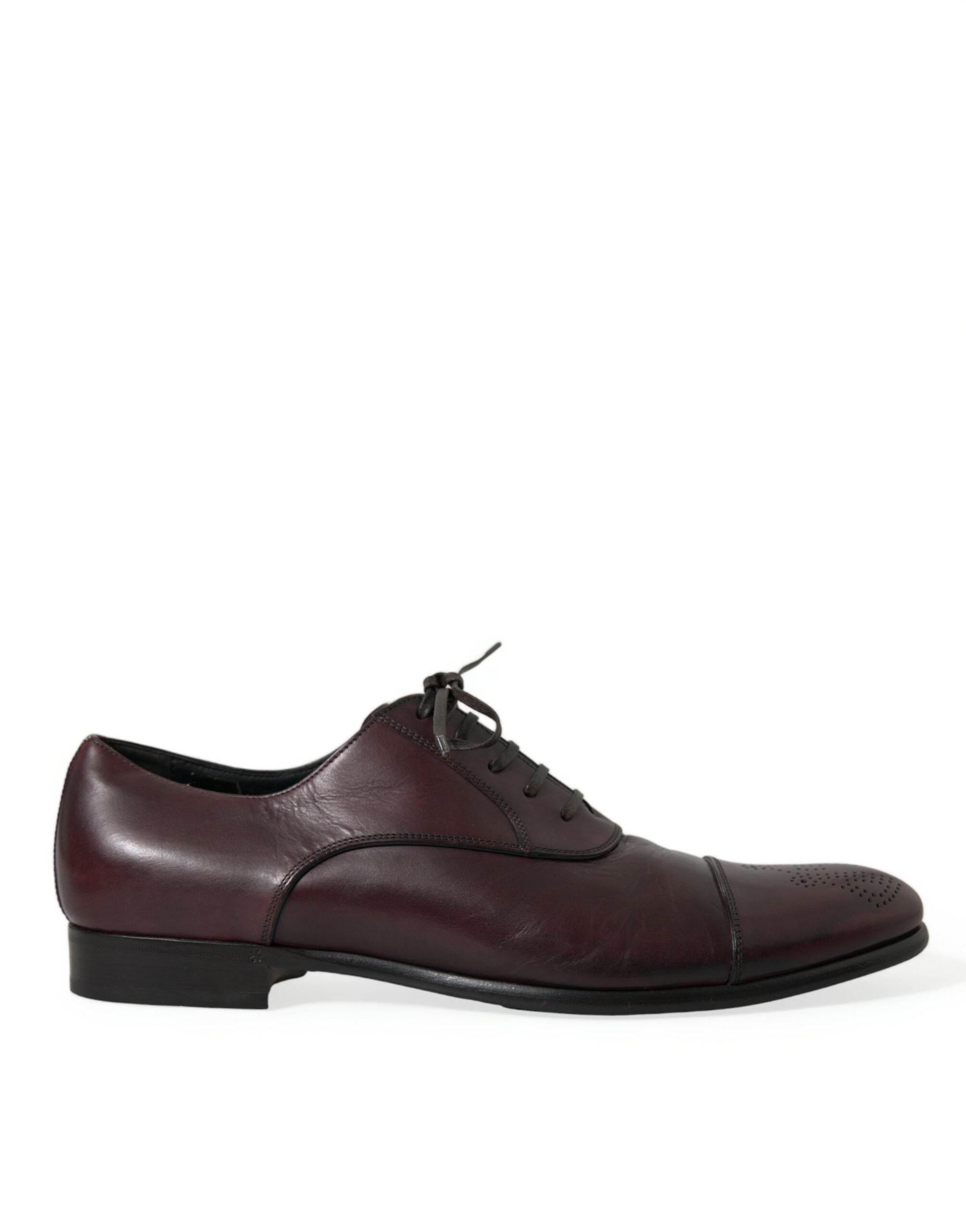 Dolce & Gabbana Elegant Burgundy Leather Derby Shoes - Hilstor