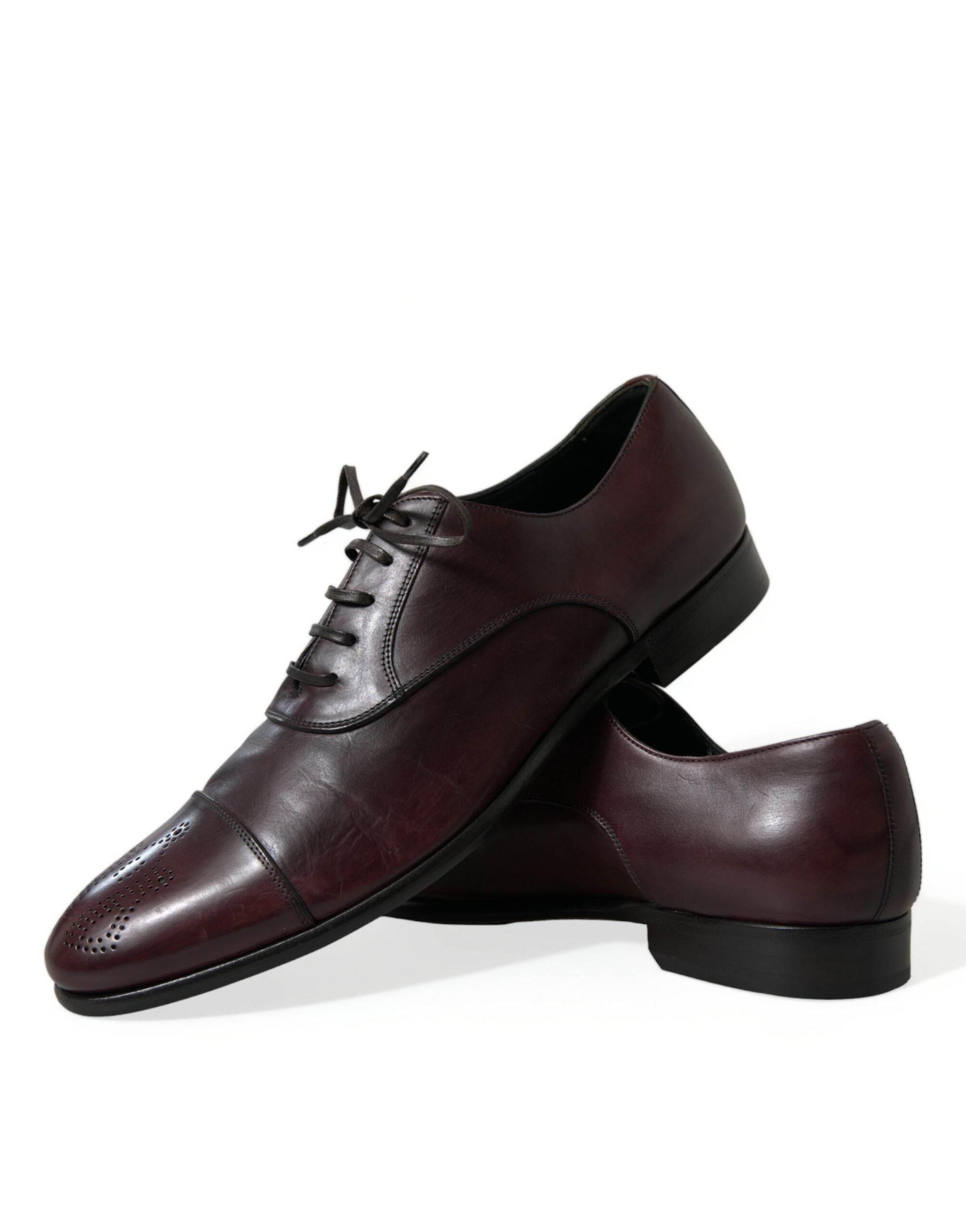 Dolce & Gabbana Elegant Burgundy Leather Derby Shoes - Hilstor
