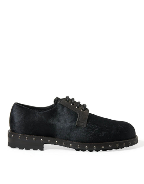 Dolce & Gabbana Elegant Black Calf Fur Derby Shoes - Hilstor