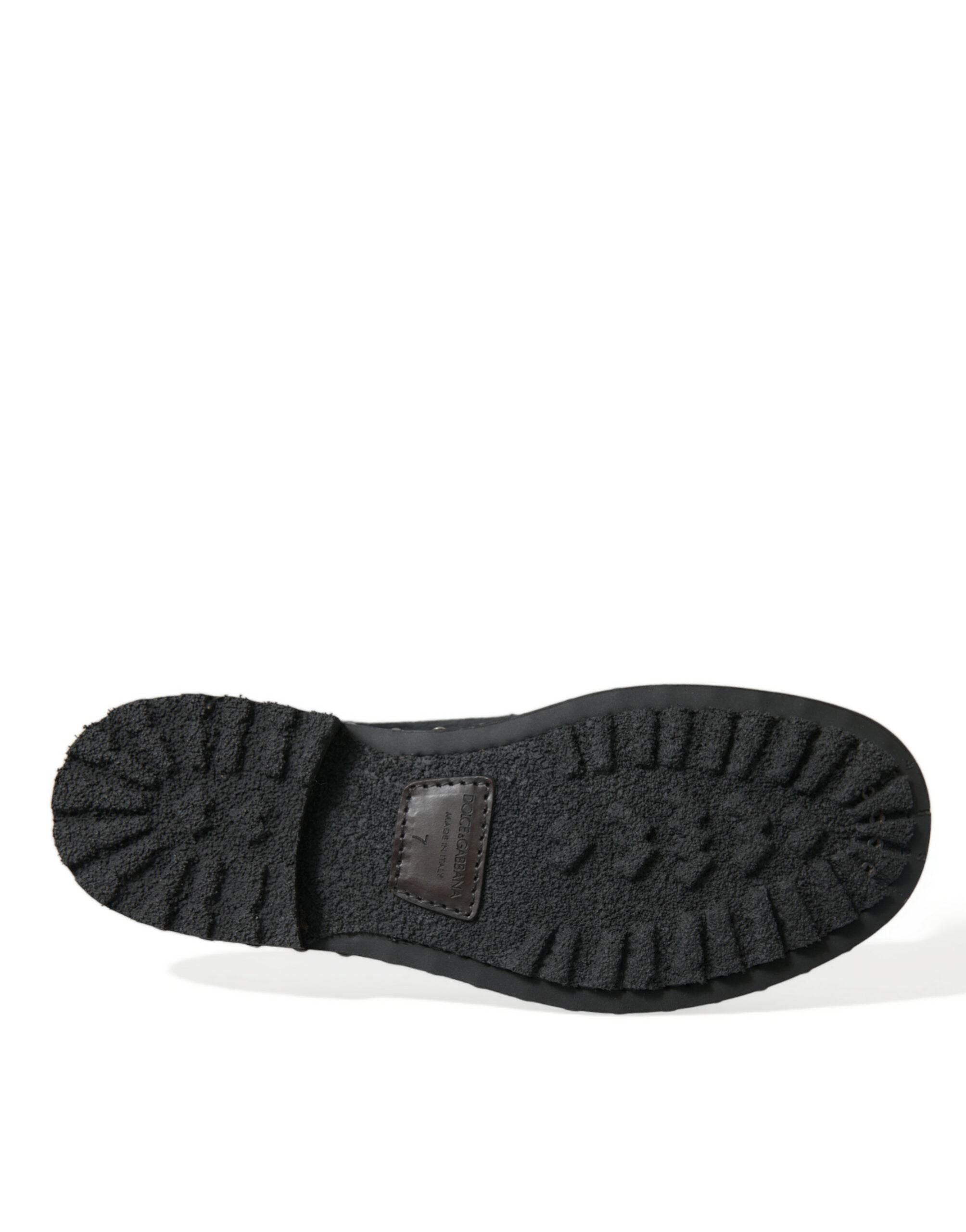 Dolce & Gabbana Elegant Black Calf Fur Derby Shoes - Hilstor
