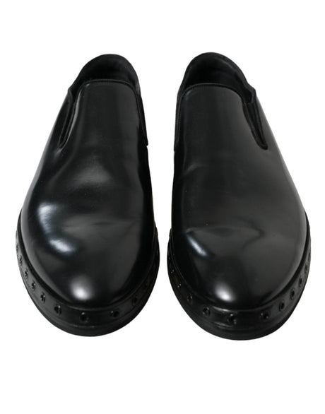 Dolce & Gabbana Elegant Black Leather Studded Loafers - Hilstor