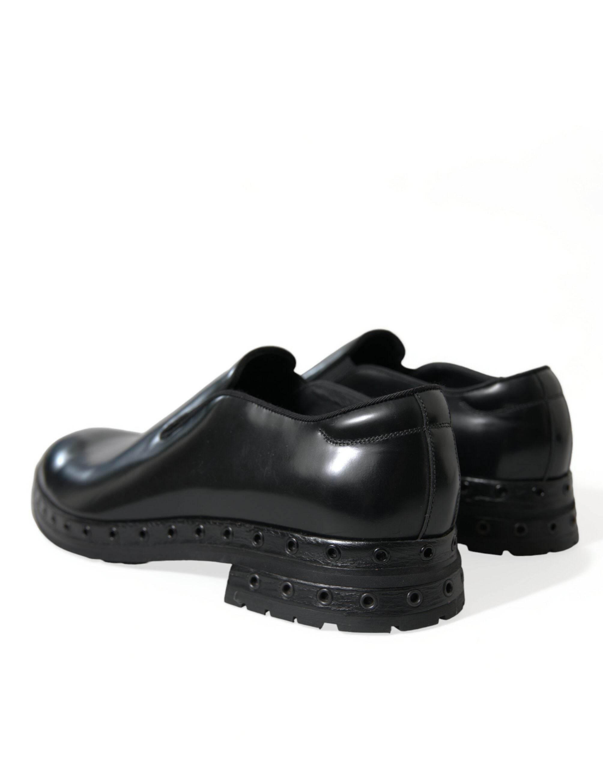 Dolce & Gabbana Elegant Black Leather Studded Loafers - Hilstor