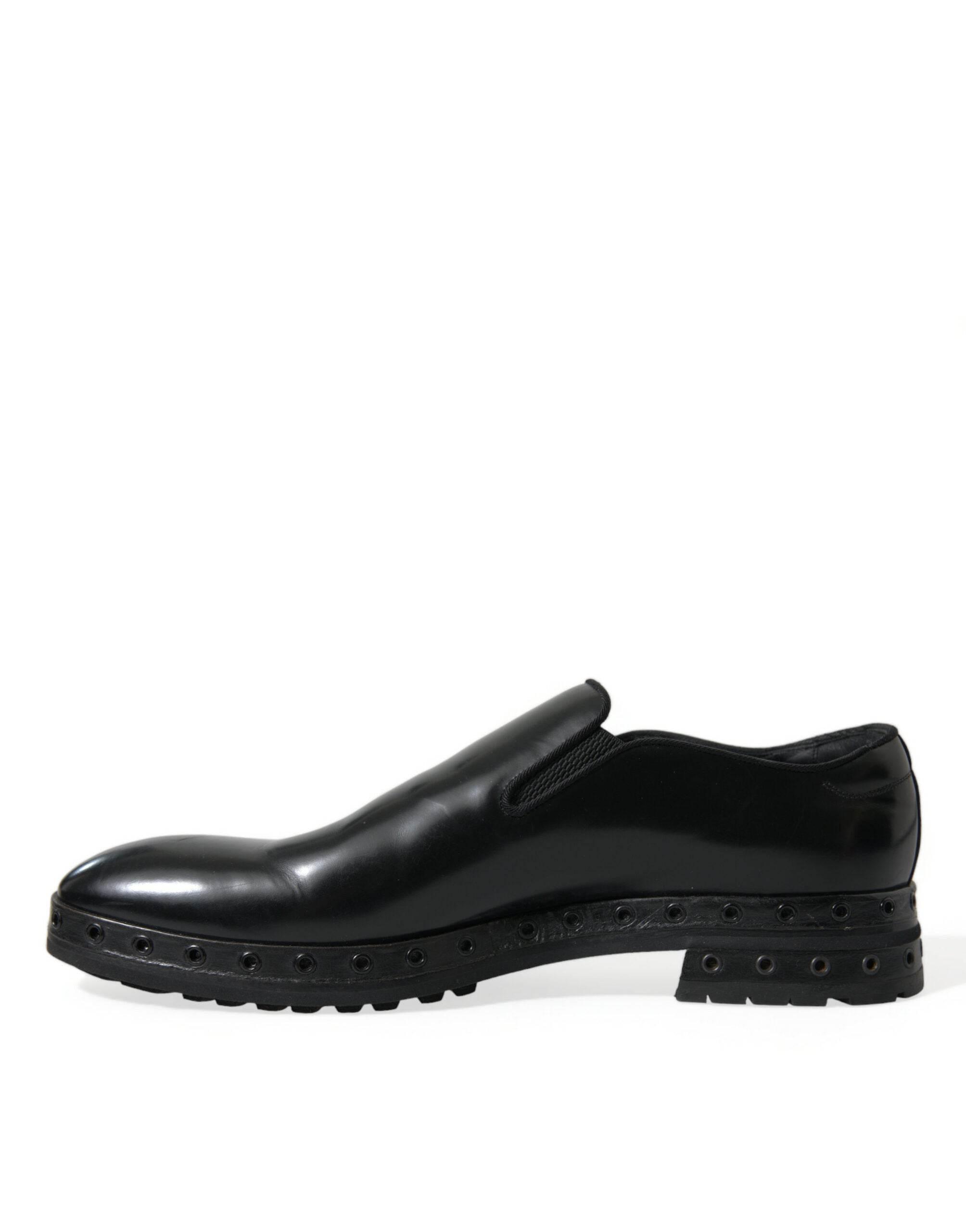 Dolce & Gabbana Elegant Black Leather Studded Loafers - Hilstor
