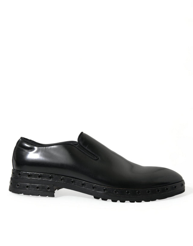 Dolce & Gabbana Elegant Black Leather Studded Loafers - Hilstor