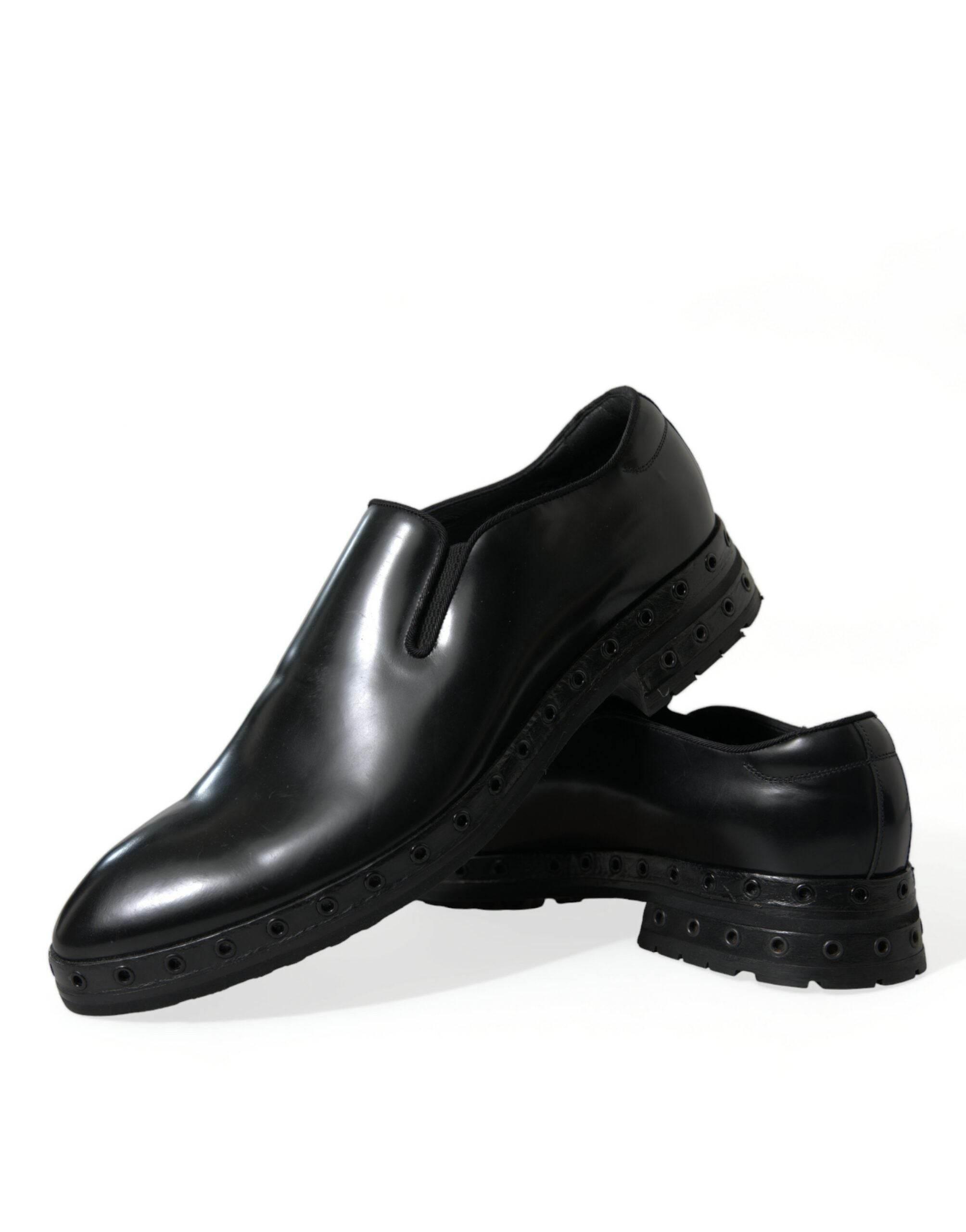 Dolce & Gabbana Elegant Black Leather Studded Loafers - Hilstor