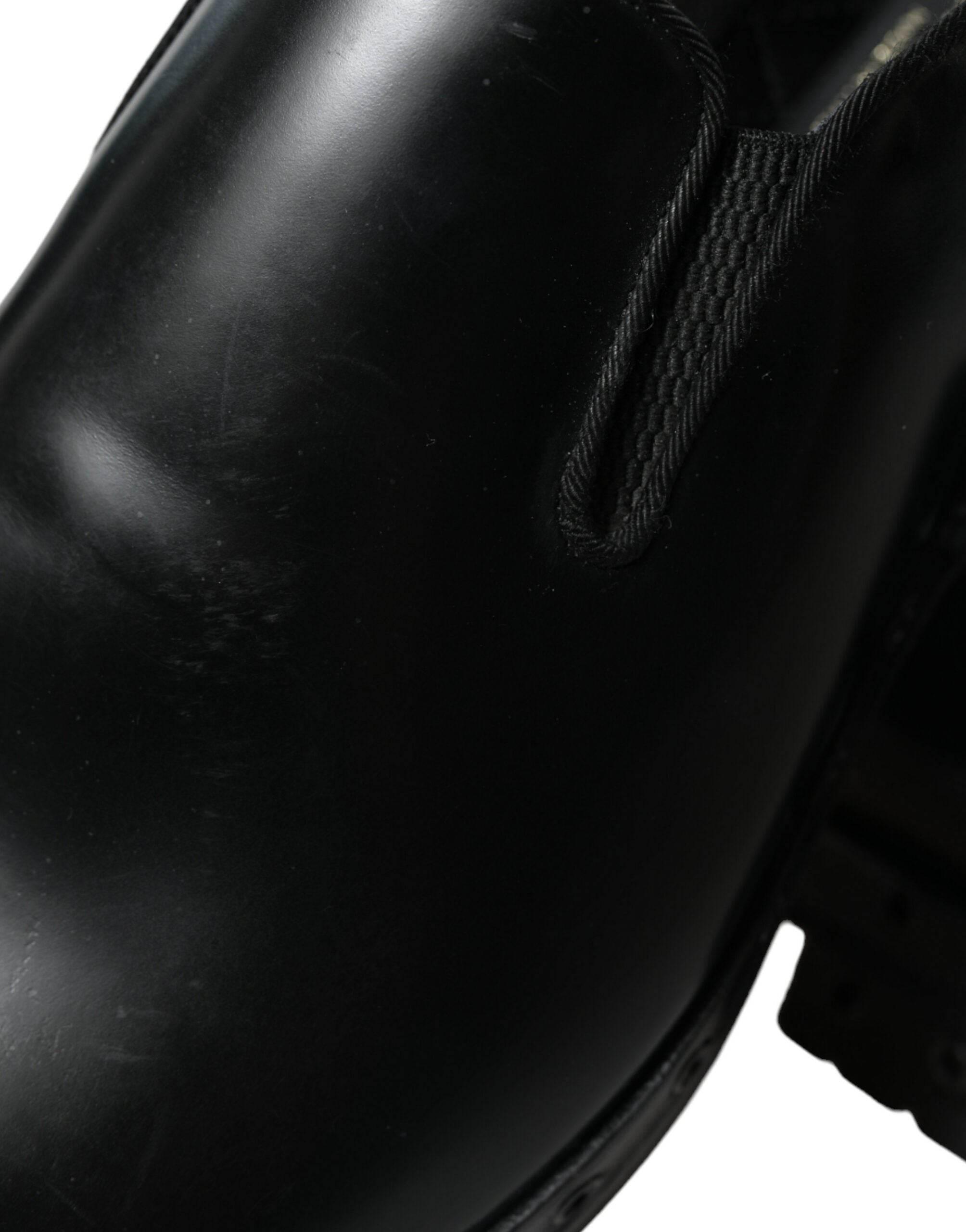 Dolce & Gabbana Elegant Black Leather Studded Loafers - Hilstor