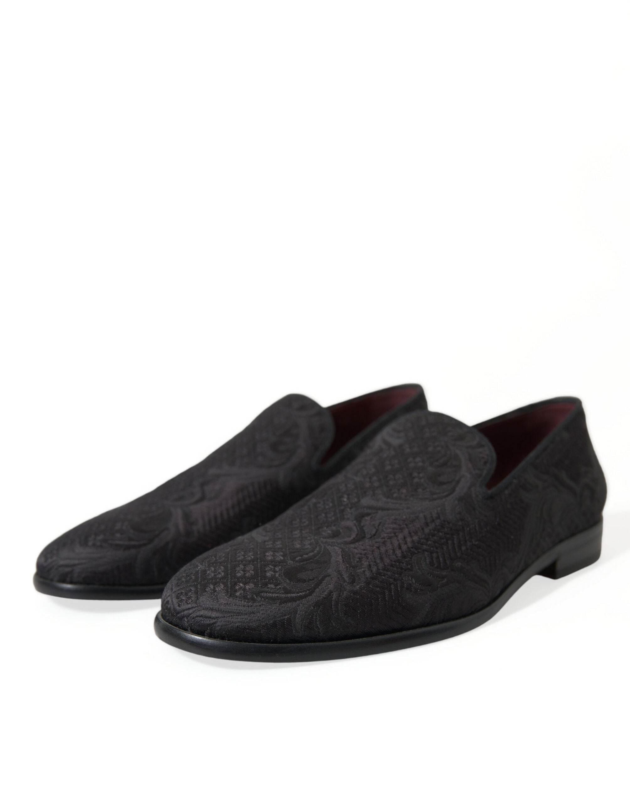 Dolce & Gabbana Elegant Black Brocade Dress Loafers - Hilstor