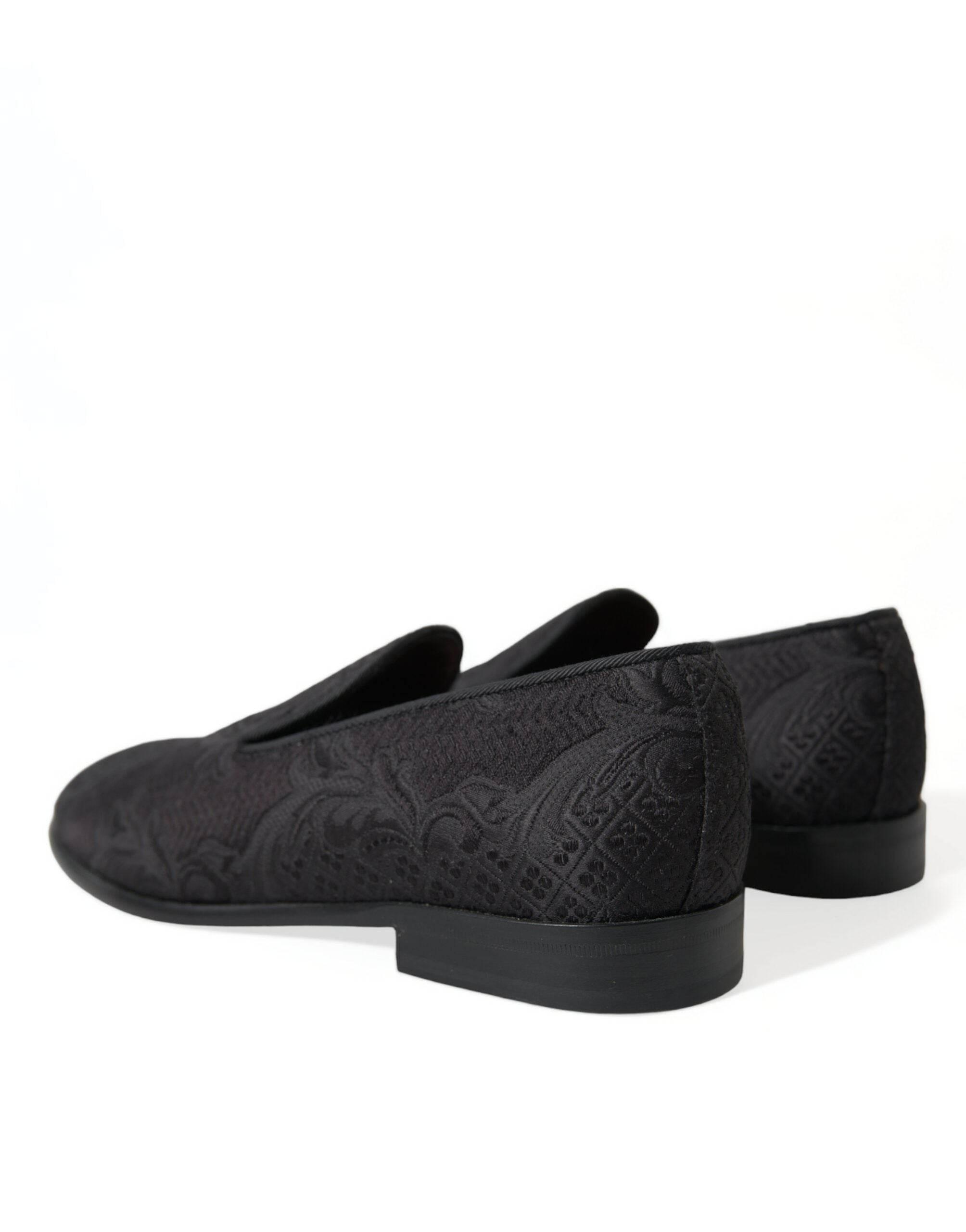 Dolce & Gabbana Elegant Black Brocade Dress Loafers - Hilstor